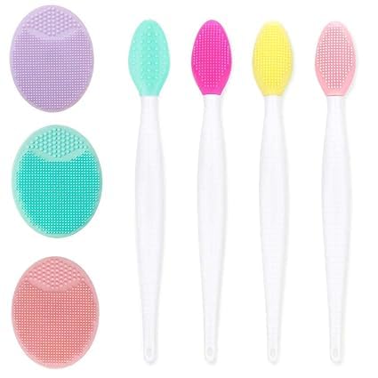 BANIRA Silicone Double-Sided Exfoliating Brush for Face & Lips - Gentle Soft Scrubber for Skincare & Makeup Removal (Multicolor) - Perfect for Daily Facial Cleansing & Lip Care Routine