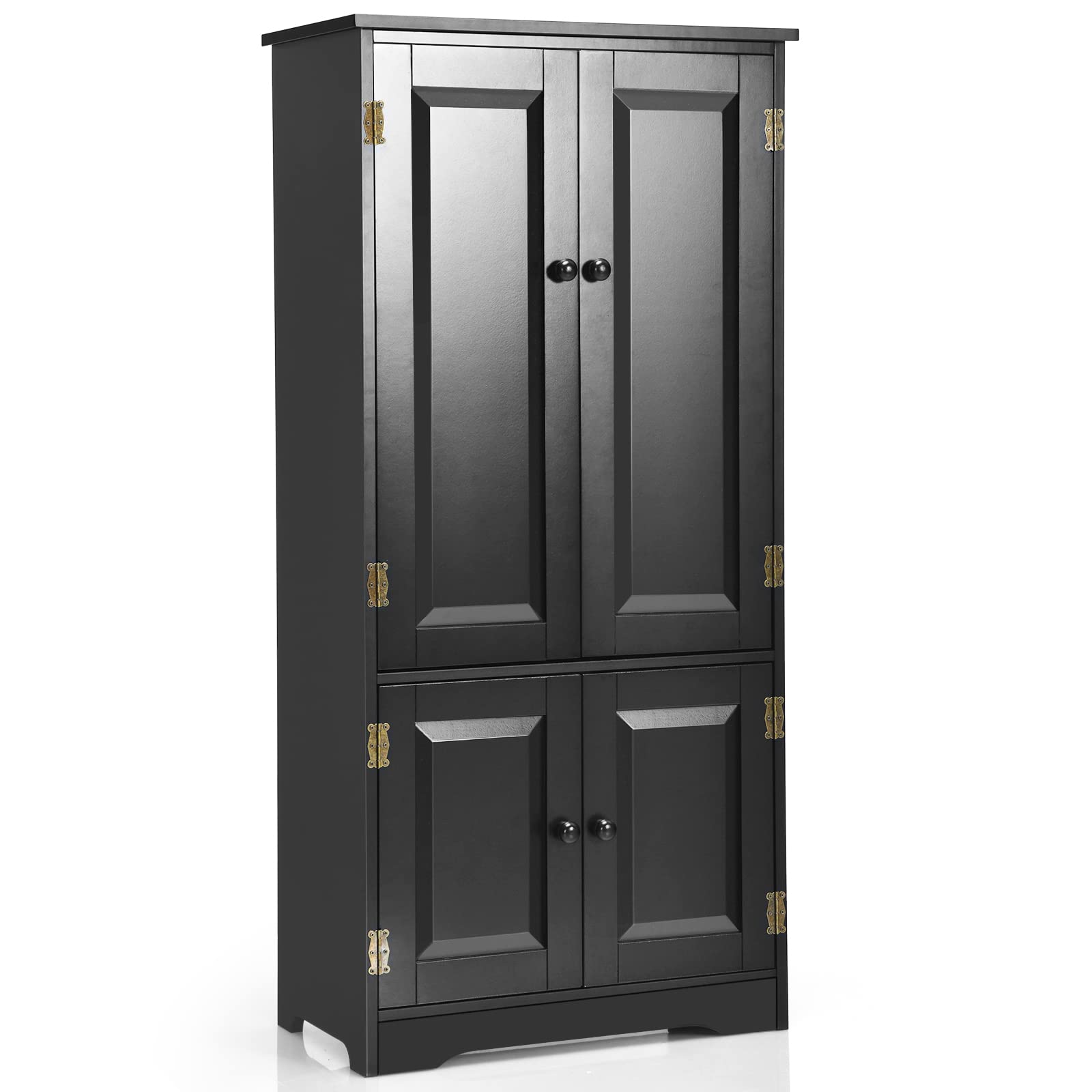 Giantex Wooden Kitchen Pantry Storage Cabinet with Adjustable Shelves & Anti-Tilt Design - Freestanding Cupboard Organizer for Living Room, Bathroom, Bedroom (Black) | Perfect for Home Organization, Small Space Storage & Closet Solutions