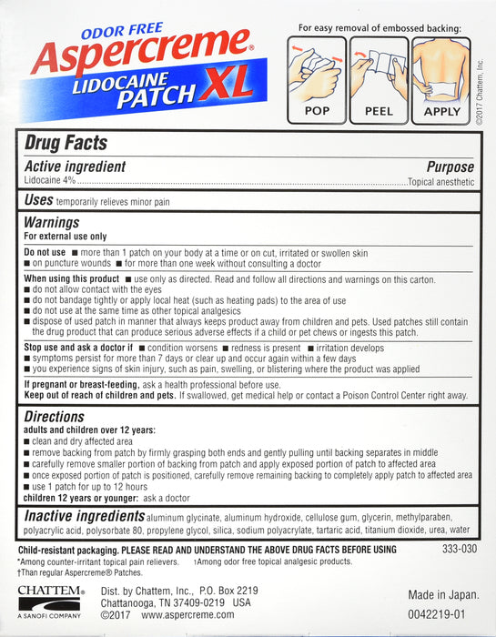 Aspercreme Lidocaine Patch XL - Maximum Strength Pain Relief for Back, Neck & Joint - 4% Lidocaine Topical Patch for Muscle & Arthritis Pain - Use for Post-Workout Recovery & Chronic Pain Management
