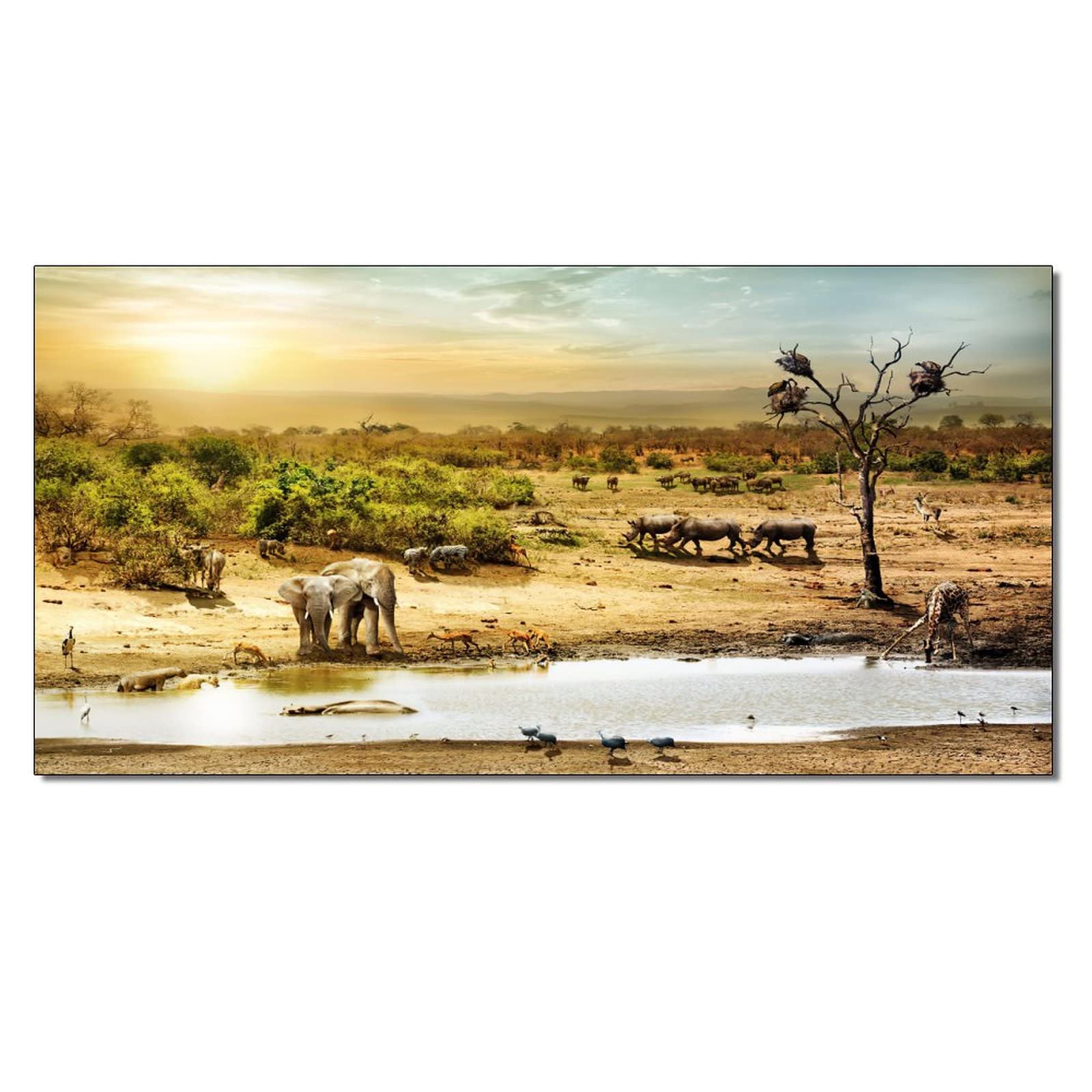 Wild Animals Sunset Canvas Painting - 12x24 Inch (30x60cm) Wall Art Poster for Bedroom, Living Room Decor - Perfect for Home, Office & Gift Giving