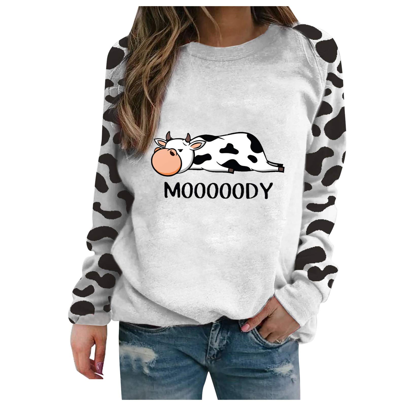 Women's Funny Print Pullover Sweatshirt - Casual Long Sleeve Loose Fit Top for Everyday Wear - Perfect for Lounge, Workout & Street Style Fashion