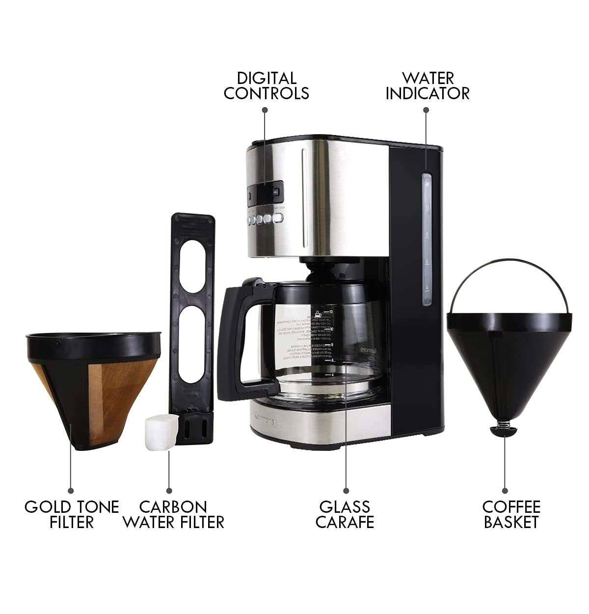 Kenmore 840704 12-Cup Programmable Coffee Maker with Stainless Steel/Black Finish - 3-Pack for Home, Office, or Restaurant Use - Perfect for Brewing Large Batches of Coffee Quickly and Efficiently