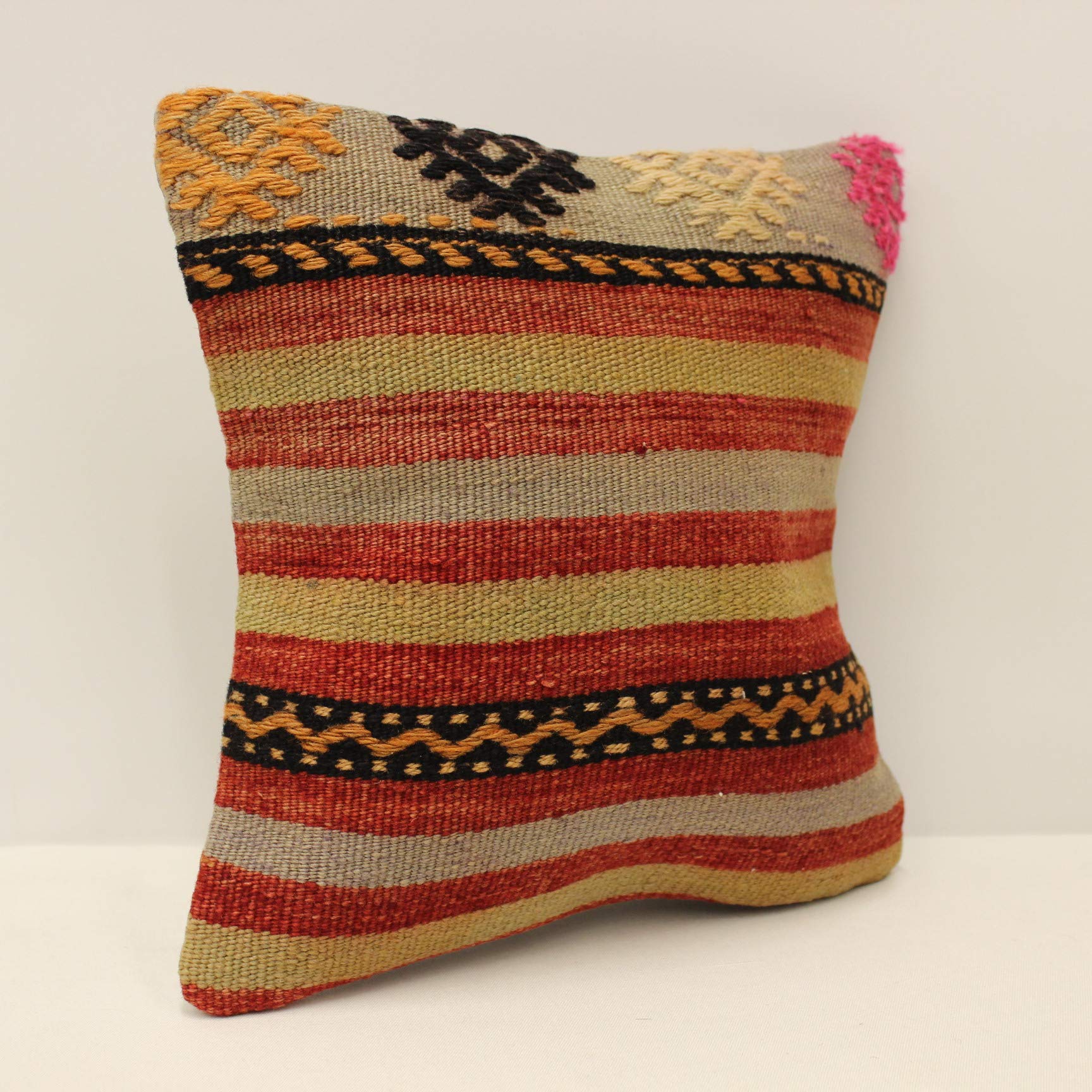 12x12 Inch Kilim Pillow (30x30 cm) - Boho Decorative Throw Pillow for Home Decor, Retro Ethnic Kilim Cushion - Perfect for Sofa, Bed, or Bohemian Interior Design