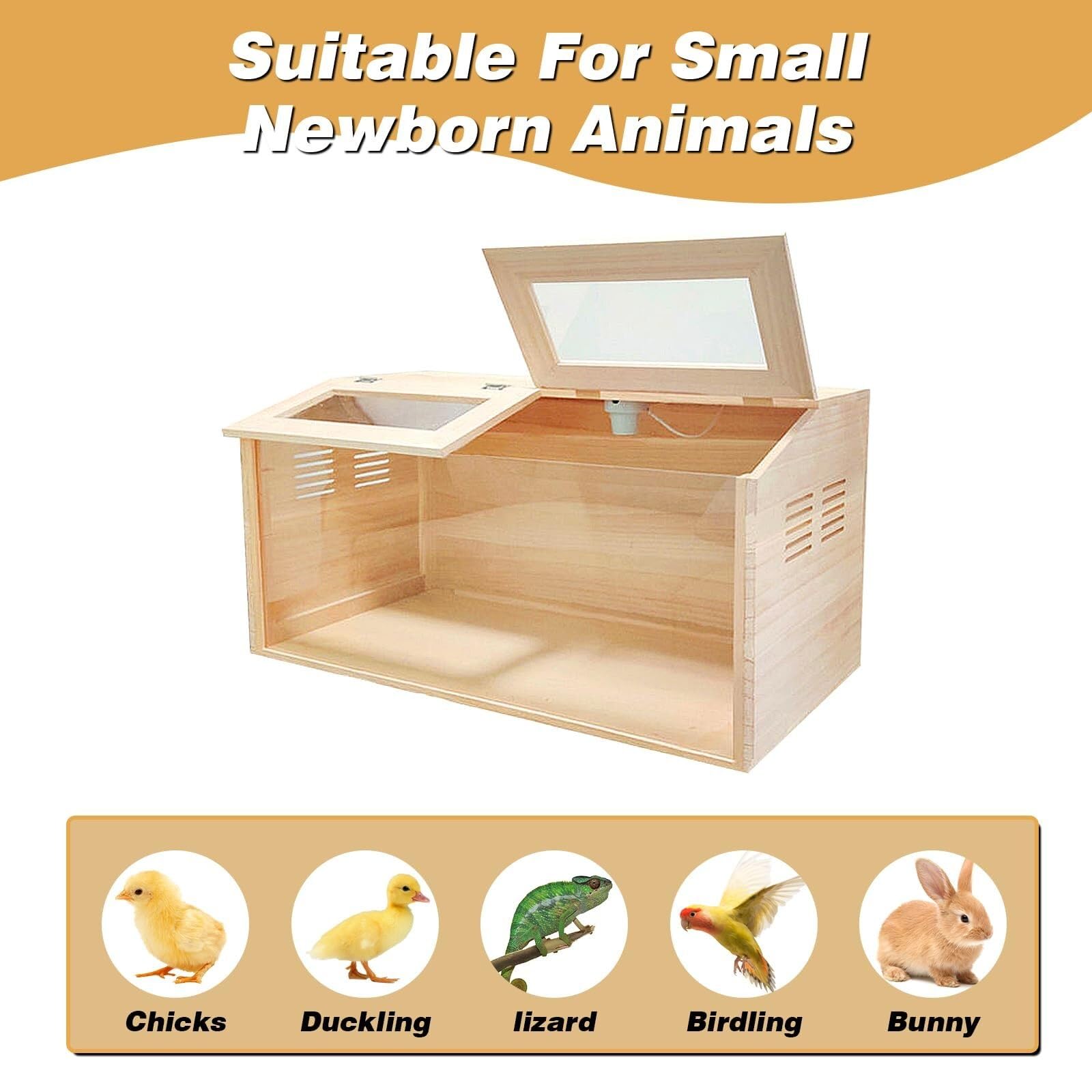 Premium Solid Wood Chicken Brooder Box with LED Lighting Kit & Digital Thermometer - 32