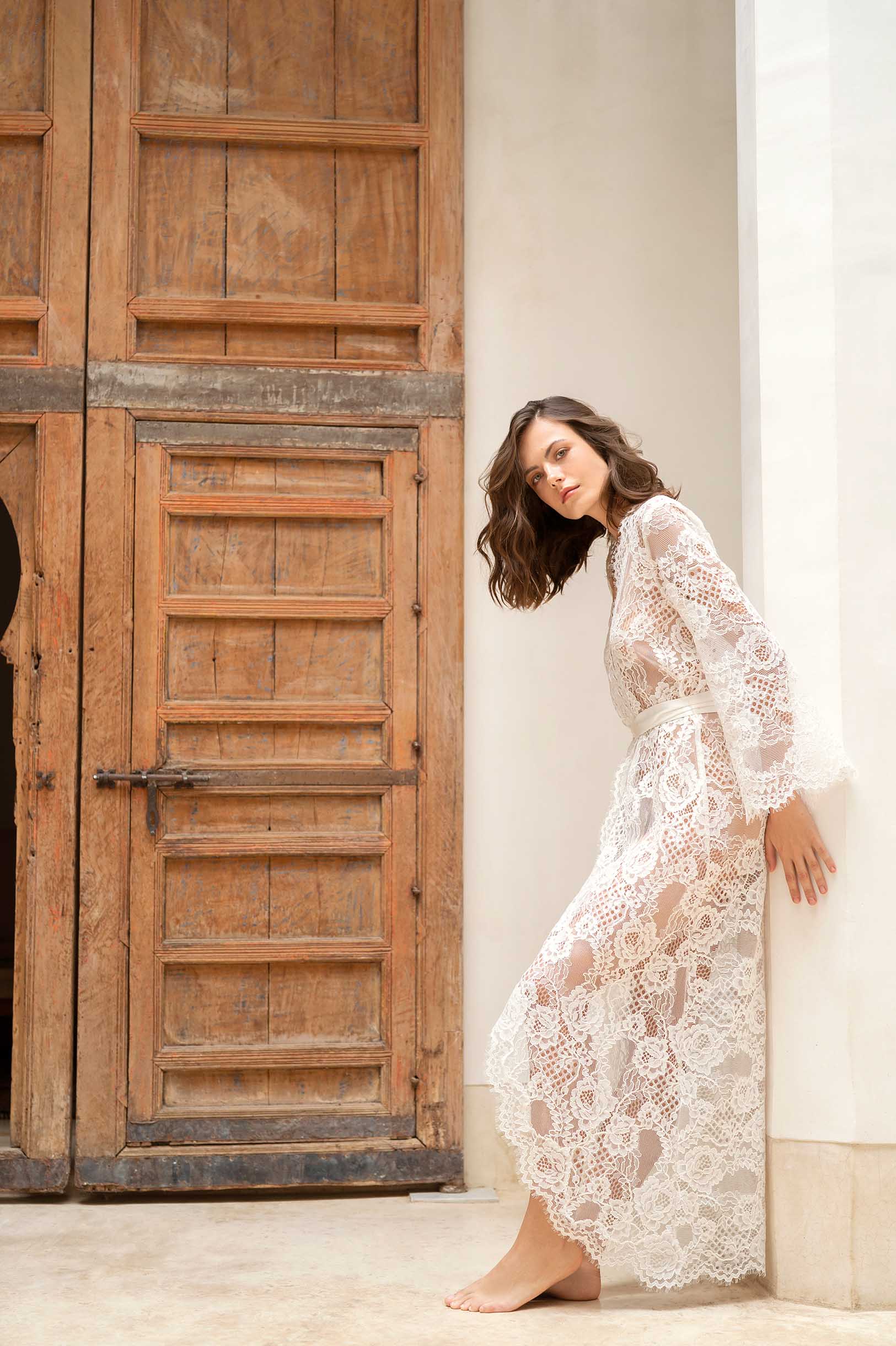 Rosalia Ivory Lace Robe - Elegant Bridal Nightgown, Wedding Lingerie & Honeymoon Sleepwear for Women - Perfect for Bridal Showers, Boudoir Photos & Romantic Getaways