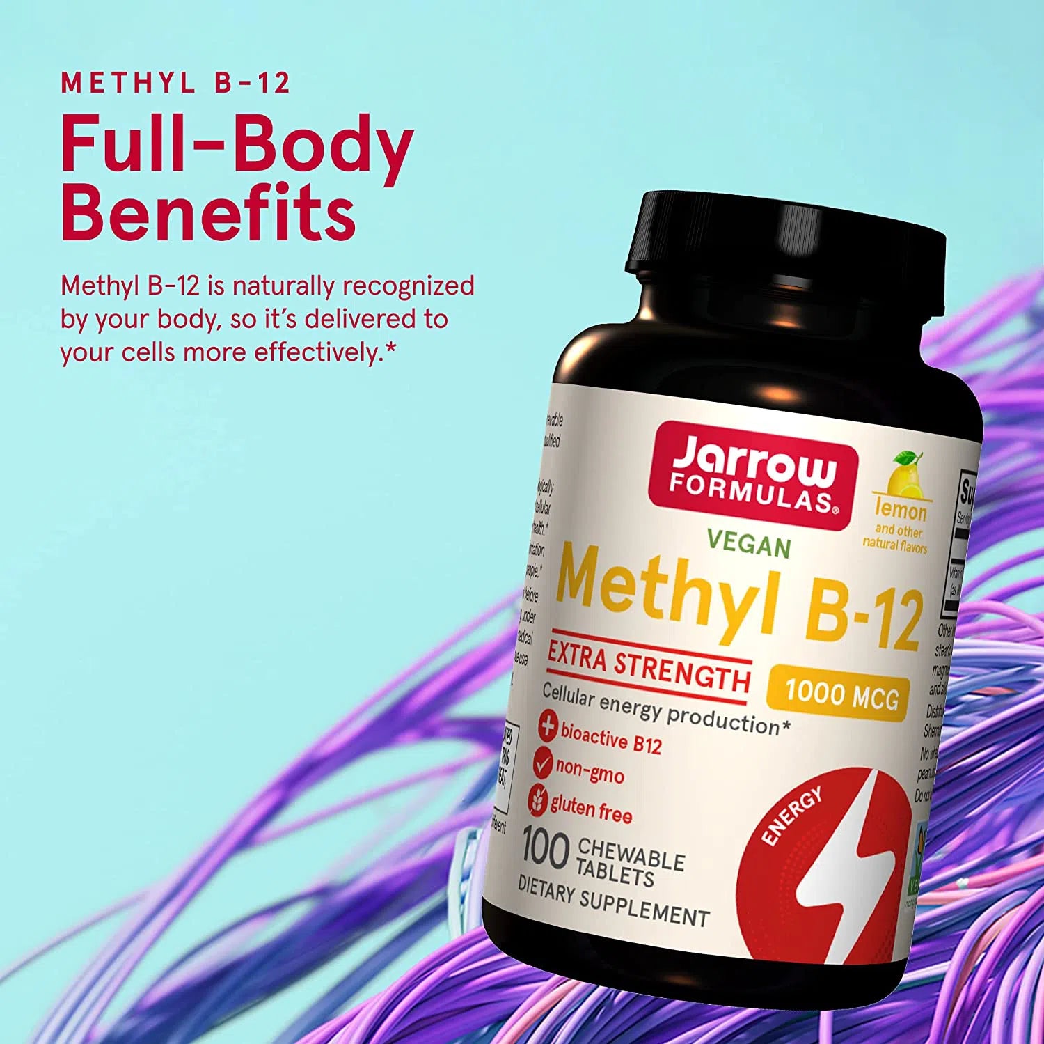 Jarrow Formulas Methyl B12 1000mcg Supplement - Supports Energy, Brain Function & Nervous System Health - Ideal for Vegans & Vegetarians