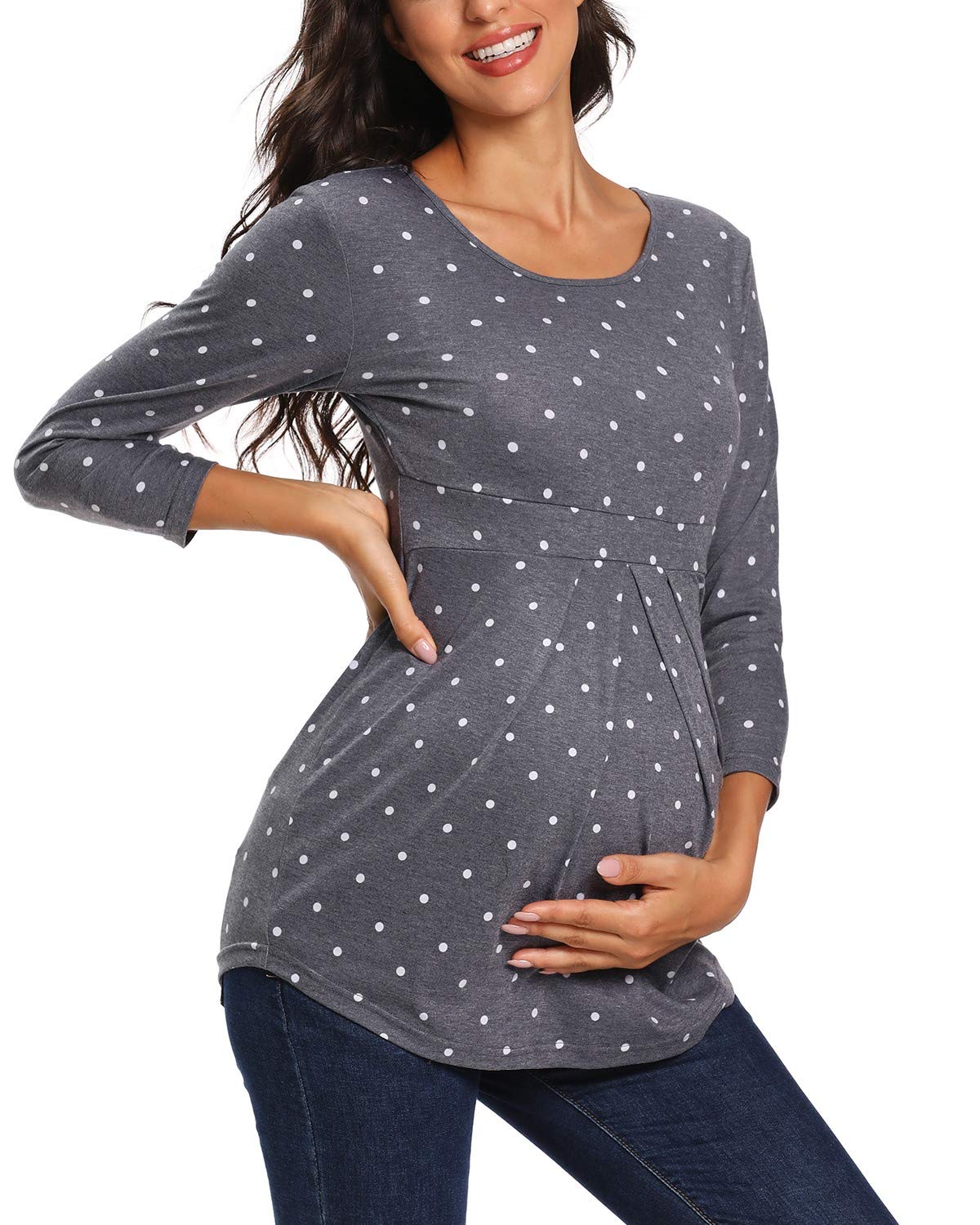 Glampunch Women's Maternity Tops - Short & 3/4 Sleeve Round Neck Peplum Tunic Shirts for Pregnancy | Comfortable & Stylish Nursing Clothes for Work, Casual Wear & Maternity Photos
