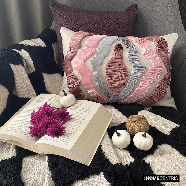 Elegant Pink Linen Begonia Lumbar Pillow Cover - Home Decor Accent for Sofa, Bed & Living Room