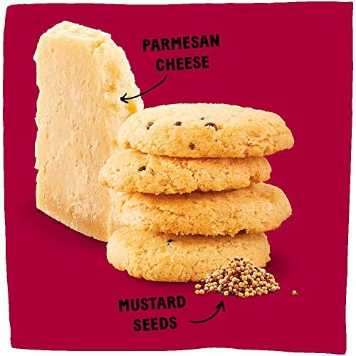 Michel et Augustin Gourmet Crackers - Parmesan Cheese & Mustard Seed Savory Biscuits (3.5 oz) | French Artisan Snacks for Parties, Charcuterie Boards & Wine Pairings