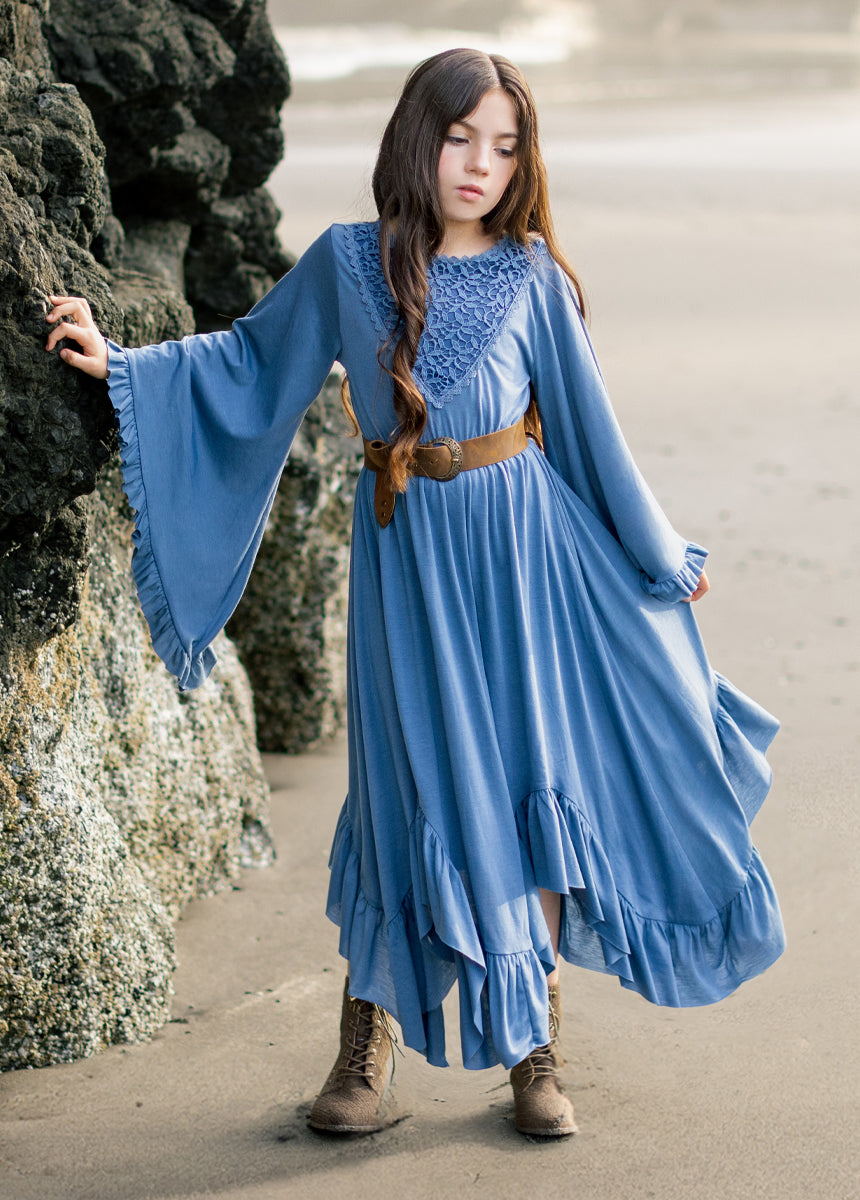 Fernanda Dress in Bluestone - Elegant Women's Floral Summer Dress for Casual Wear, Beach Outings & Special Occasions