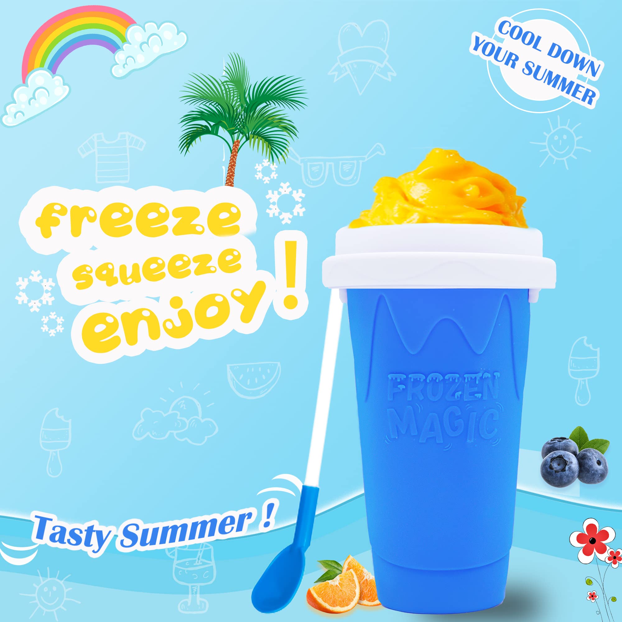 Magic Slushy Maker Squeeze Cup - Homemade Slushie & Milk Shake Maker, DIY Frozen Drink Cooler for Kids & Adults (Blue) - Perfect for Summer Parties, BBQs & Backyard Fun