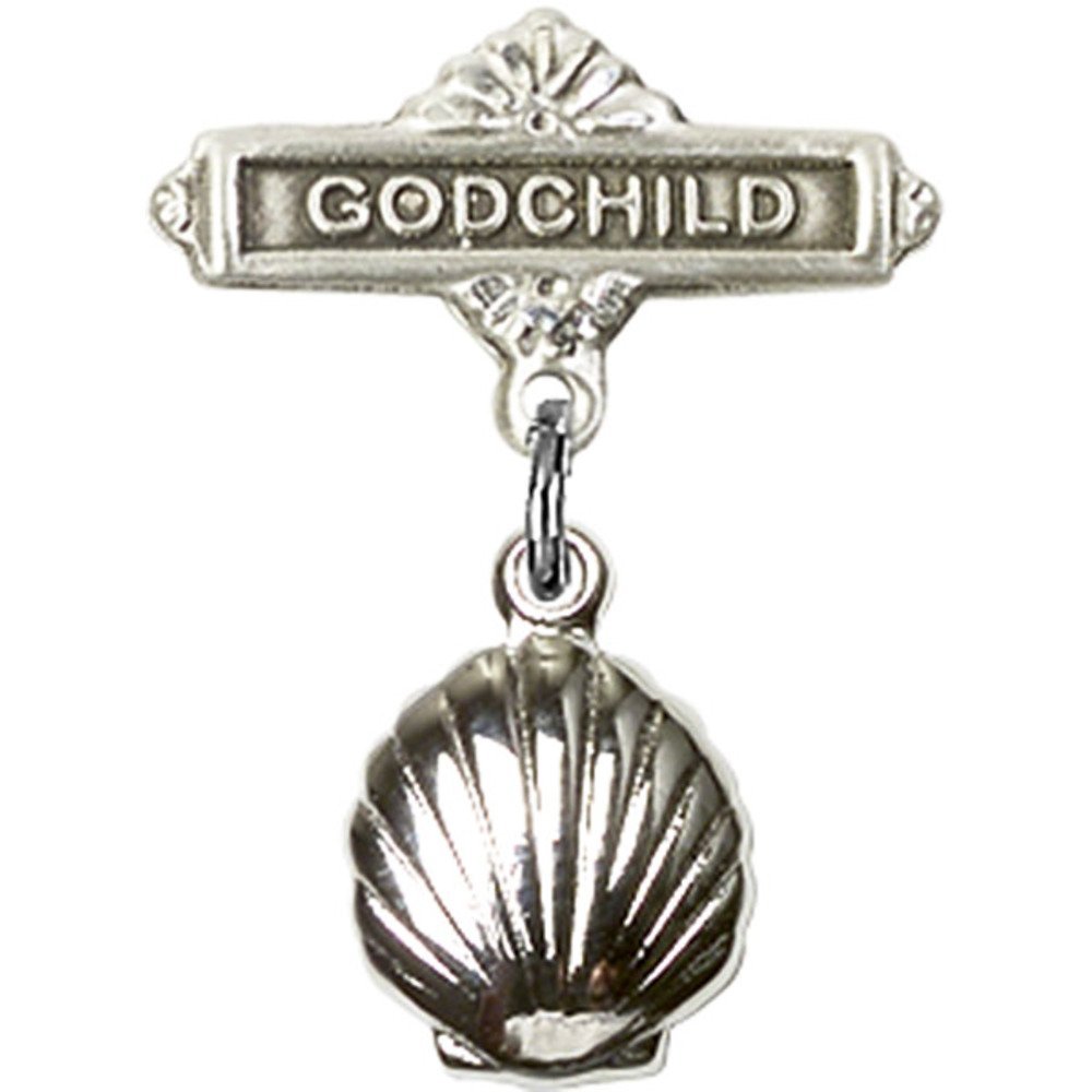 Sterling Silver Baby Badge with Shell Charm & Godchild Pin - 7/8