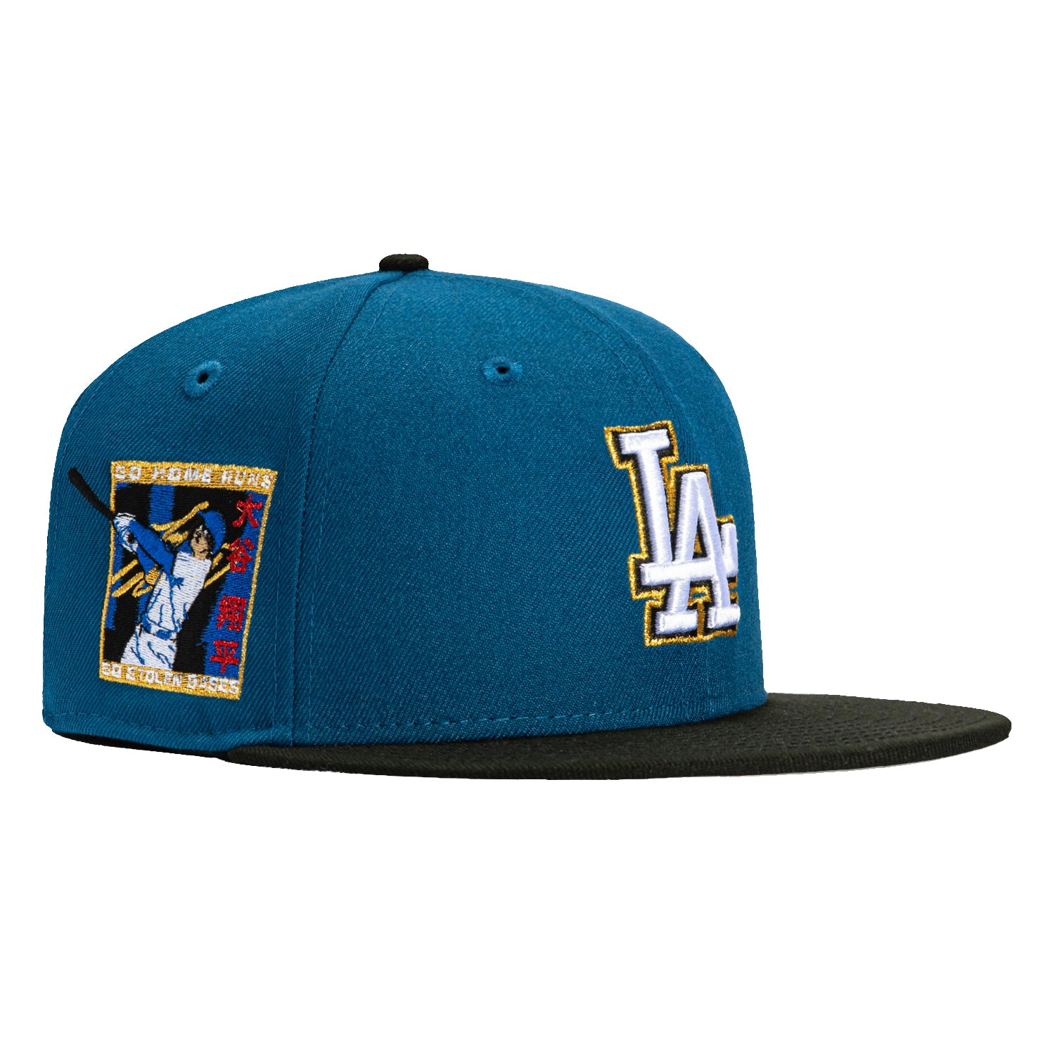 New Era 59Fifty Los Angeles Dodgers Shohei Ohtani 50/50 Patch Snapback Hat - Indigo, Black & Metallic Gold - Official MLB Baseball Cap for Men & Women - Perfect for Games, Collecting & Streetwear Fashion