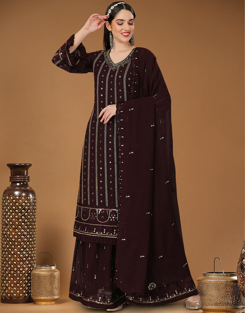 Elegant Brown Heavy Georgette Lehenga Choli Set for Women - Perfect for Weddings, Festivals & Special Occasions