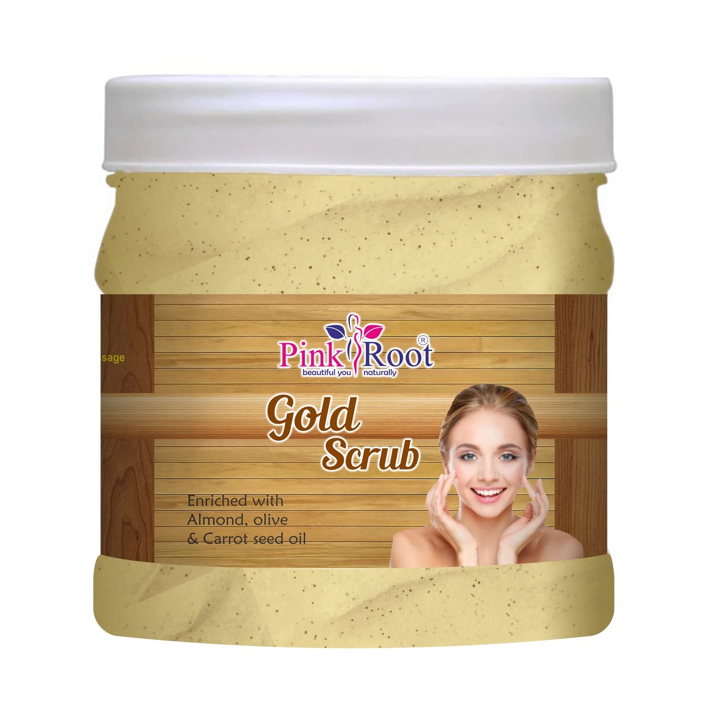 Pink Root Gold Scrub with Almond, Olive & Carrot Seed Oil - 500gm Exfoliating Face & Body Scrub for Glowing Skin - Perfect for Dry Skin Care & Spa Treatment at Home