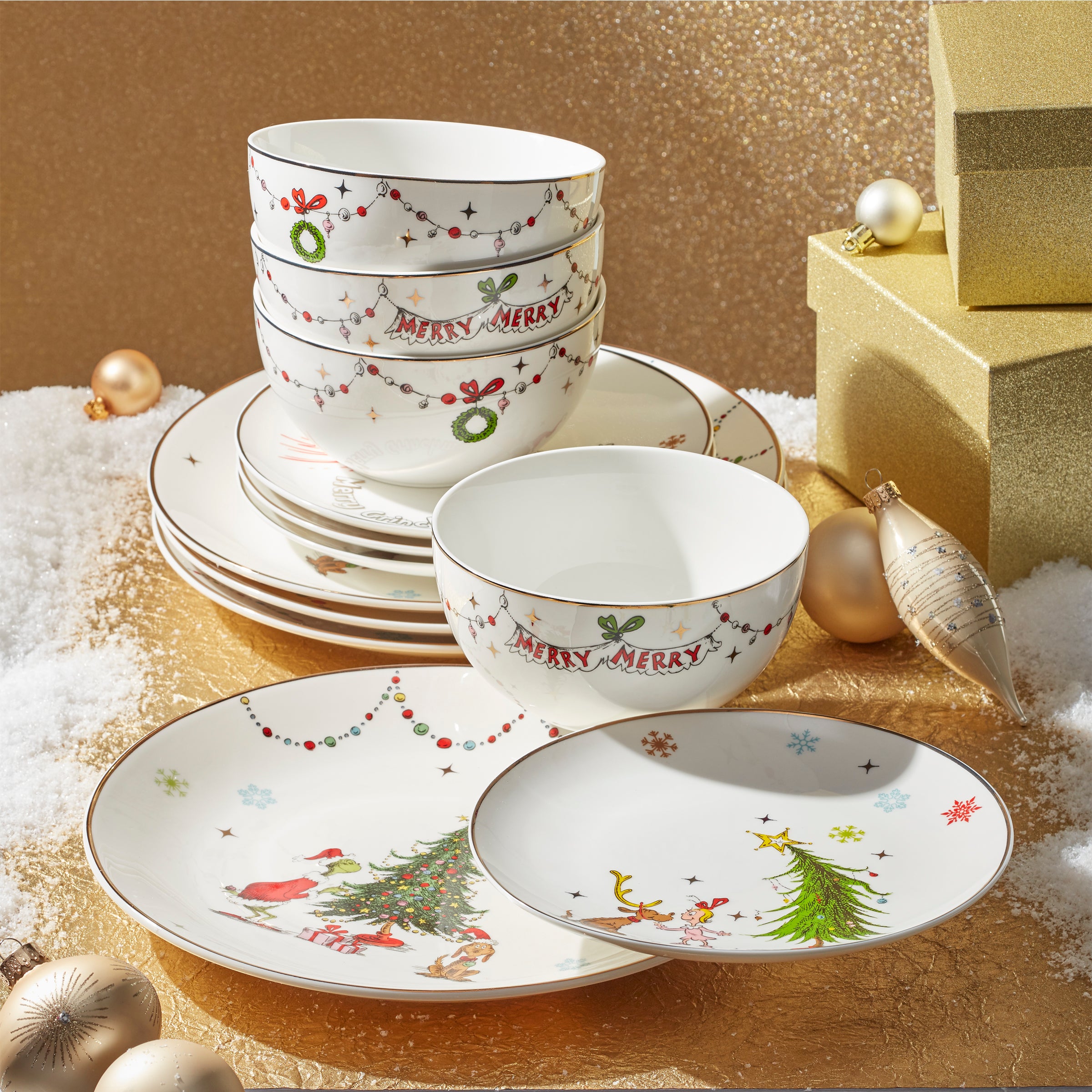 Merry Grinchmas 12-Piece Dinnerware Set - Festive Christmas Tableware for Holiday Parties & Family Gatherings