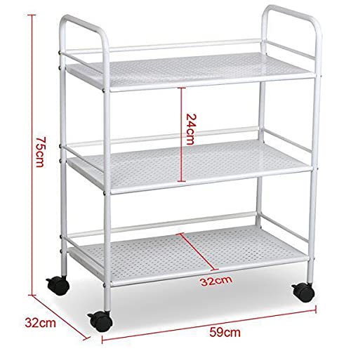 Yaheetech 3-Tier Rolling Utility Cart - White Metal Kitchen Storage Organizer with Wheels for Pantry, Bathroom, Bedroom, Office & Laundry Room | Space-Saving Mobile Storage Solution for Small Spaces
