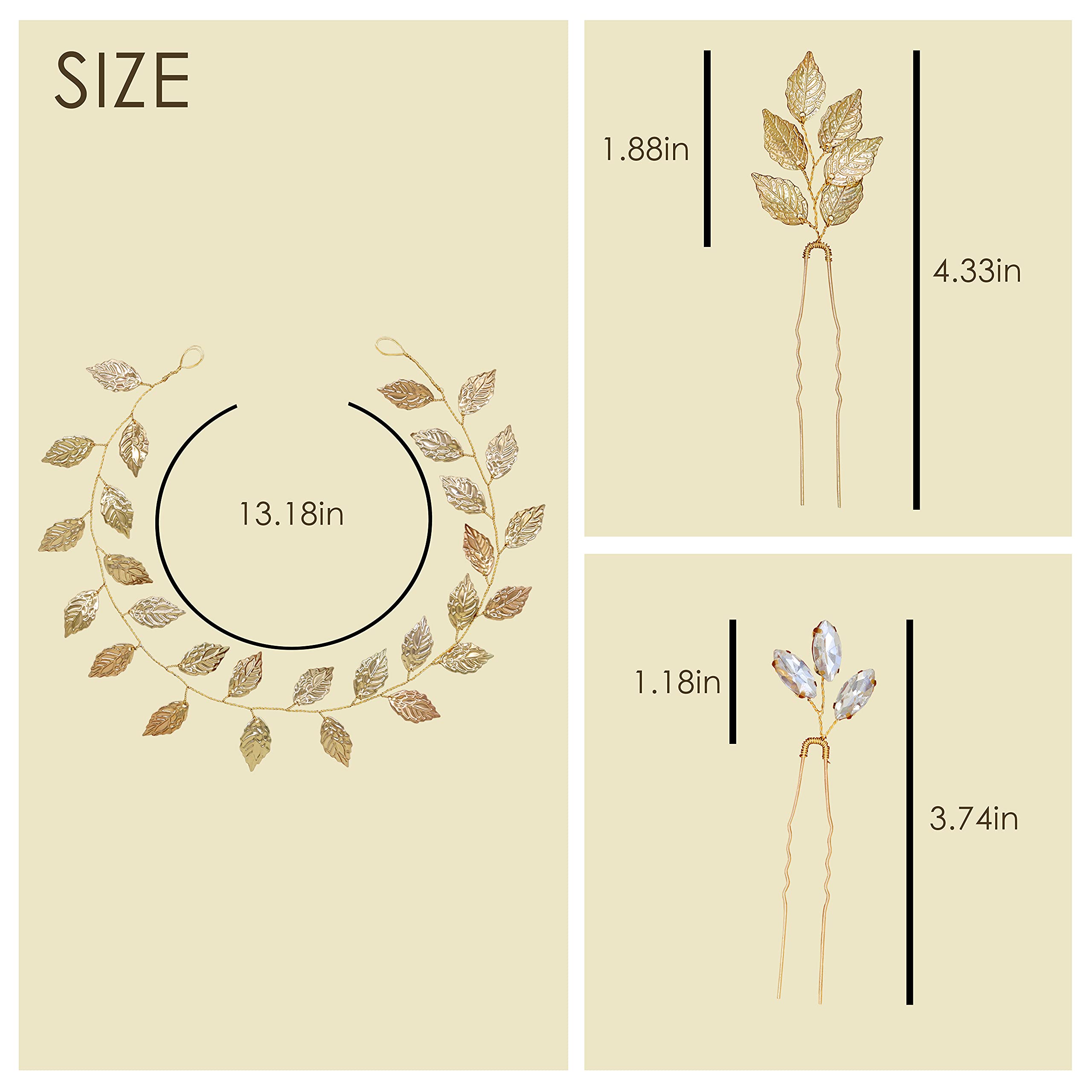 Vintage Gold Leaf Wedding Headpieces - 7 Pack Bridal Hair Pins & Headbands for Bride, Bridesmaids, Women & Girls | Perfect for Weddings, Prom, Parties & Special Occasions