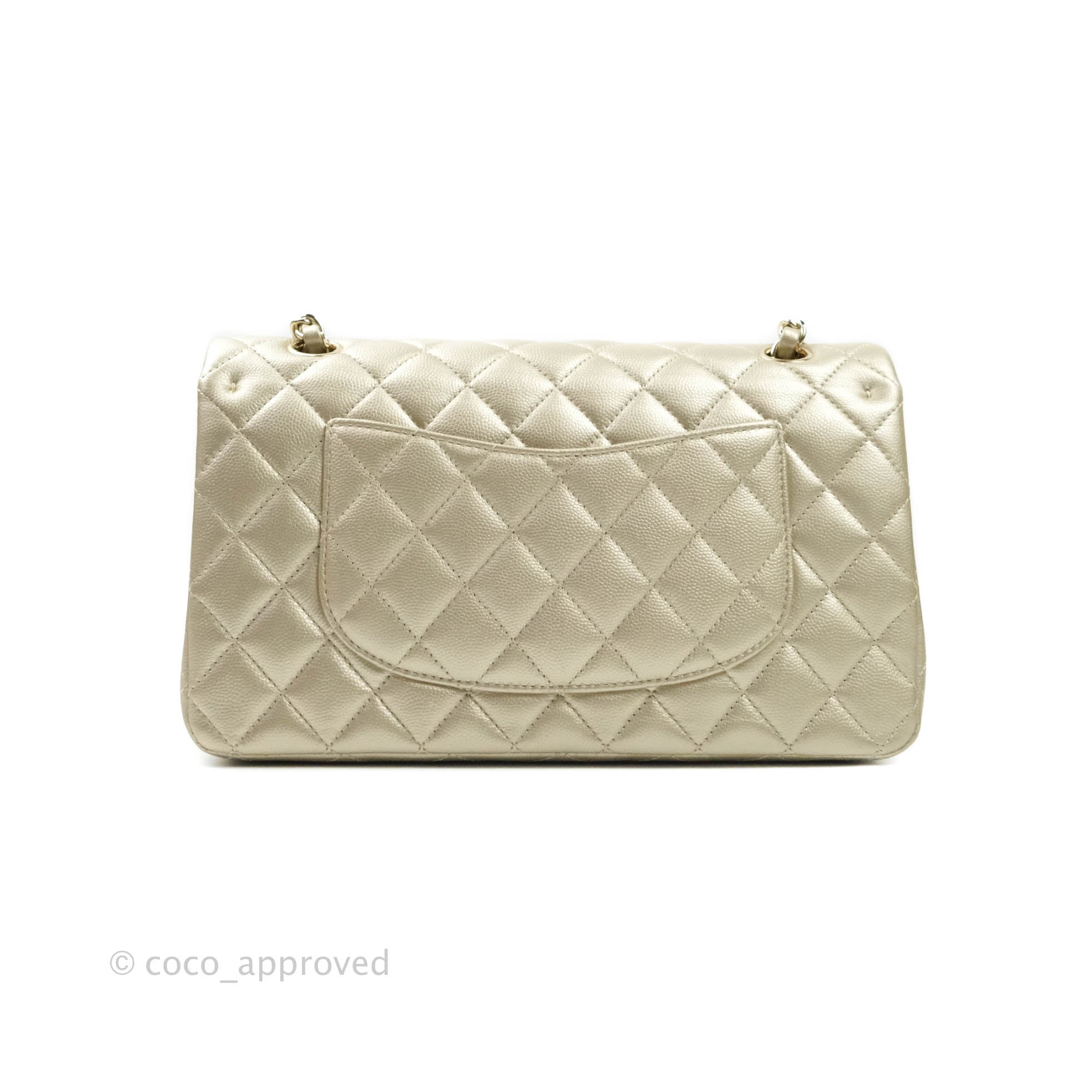 Chanel Classic Medium Double Flap Bag in Light Gold Caviar Leather with Gold Hardware | Luxury Designer Handbag for Women | Perfect for Work, Evening Events & Special Occasions