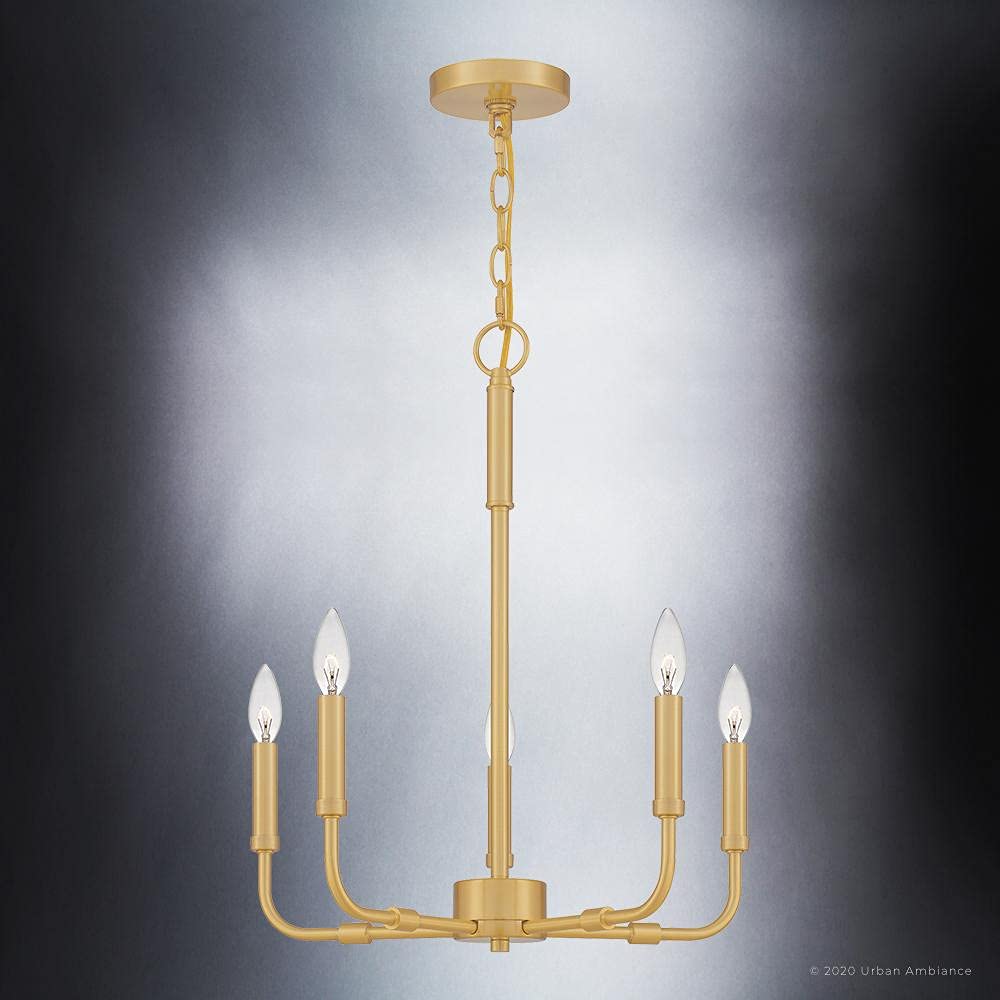 Modern Farmhouse Chandelier - 21.25 Inch Transitional Style Ceiling Light with Olde Brass Finish | Perfect for Dining Room, Kitchen Island or Entryway Lighting | The Bideford Collection UQL3799