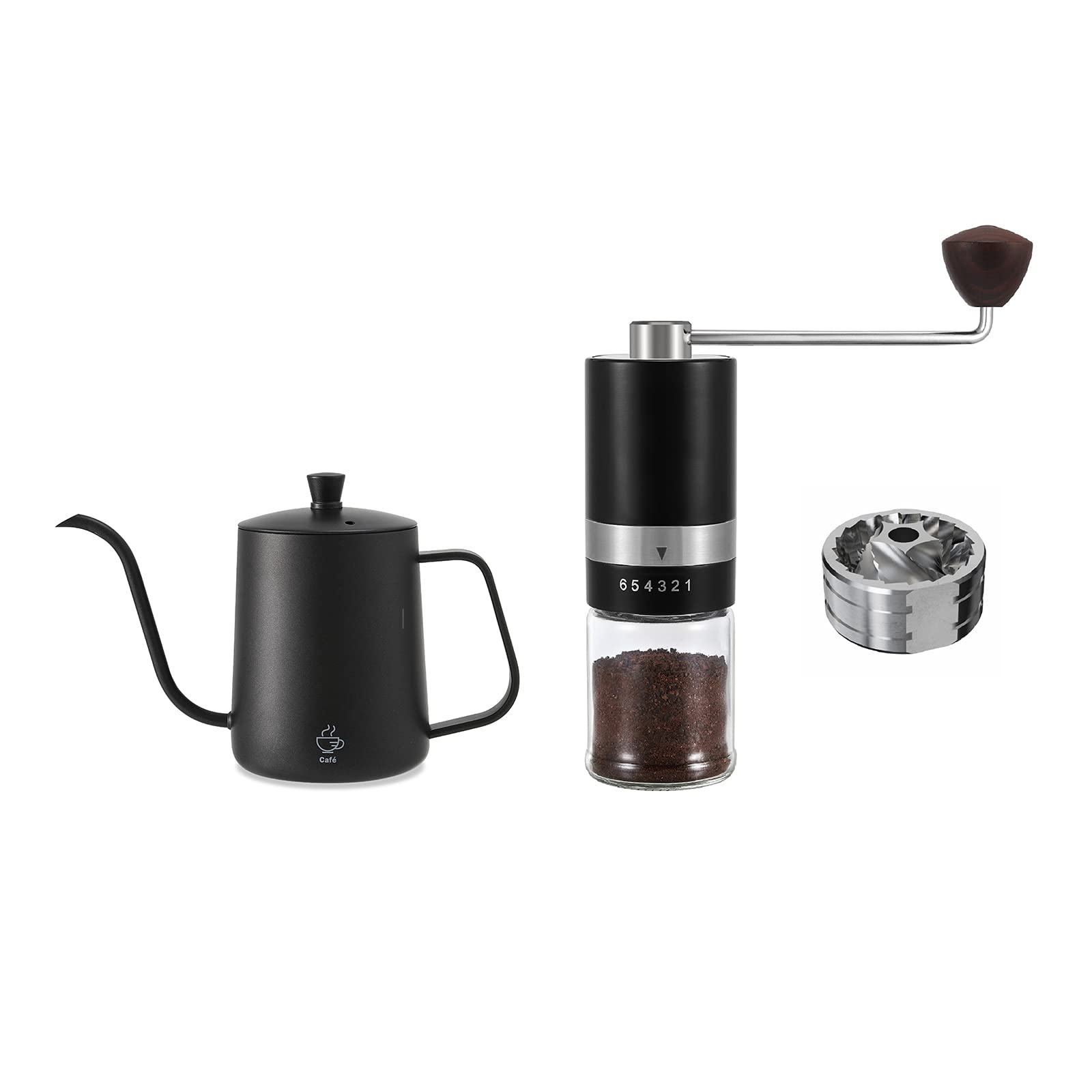 Premium VEVOK CHEF Manual Coffee Grinder - Adjustable Burr Mill for French Press, Espresso & Pour Over - Includes 20oz Gooseneck Kettle with Precision Spout - Perfect for Home Baristas & Camping Coffee Brewing