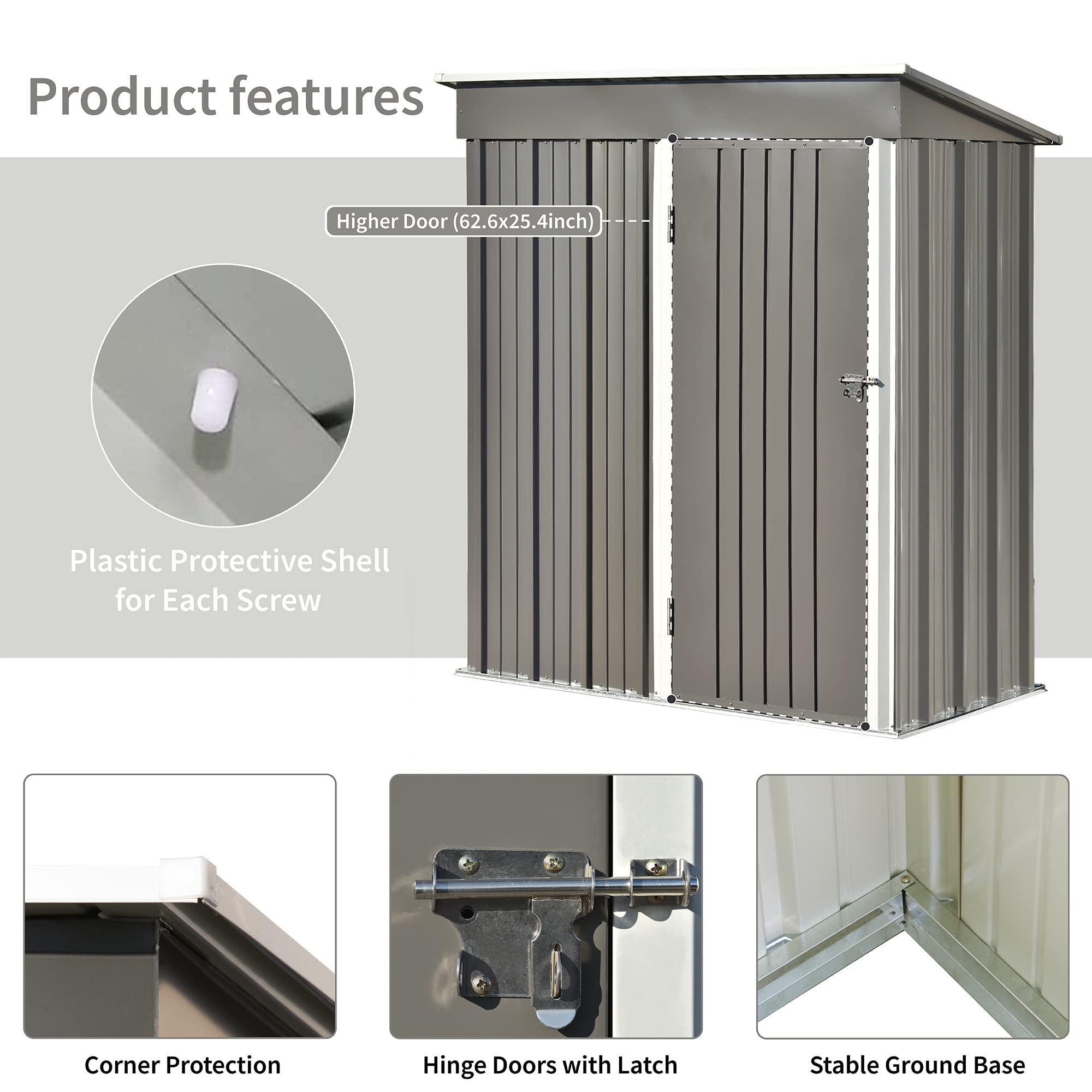 5x3 FT Galvanized Metal Outdoor Storage Shed - Lockable Lean-to Tool Cabinet for Patio, Backyard, Lawn & Garden | Weatherproof Gray Shed for Yard Equipment, Gardening Tools & Outdoor Storage