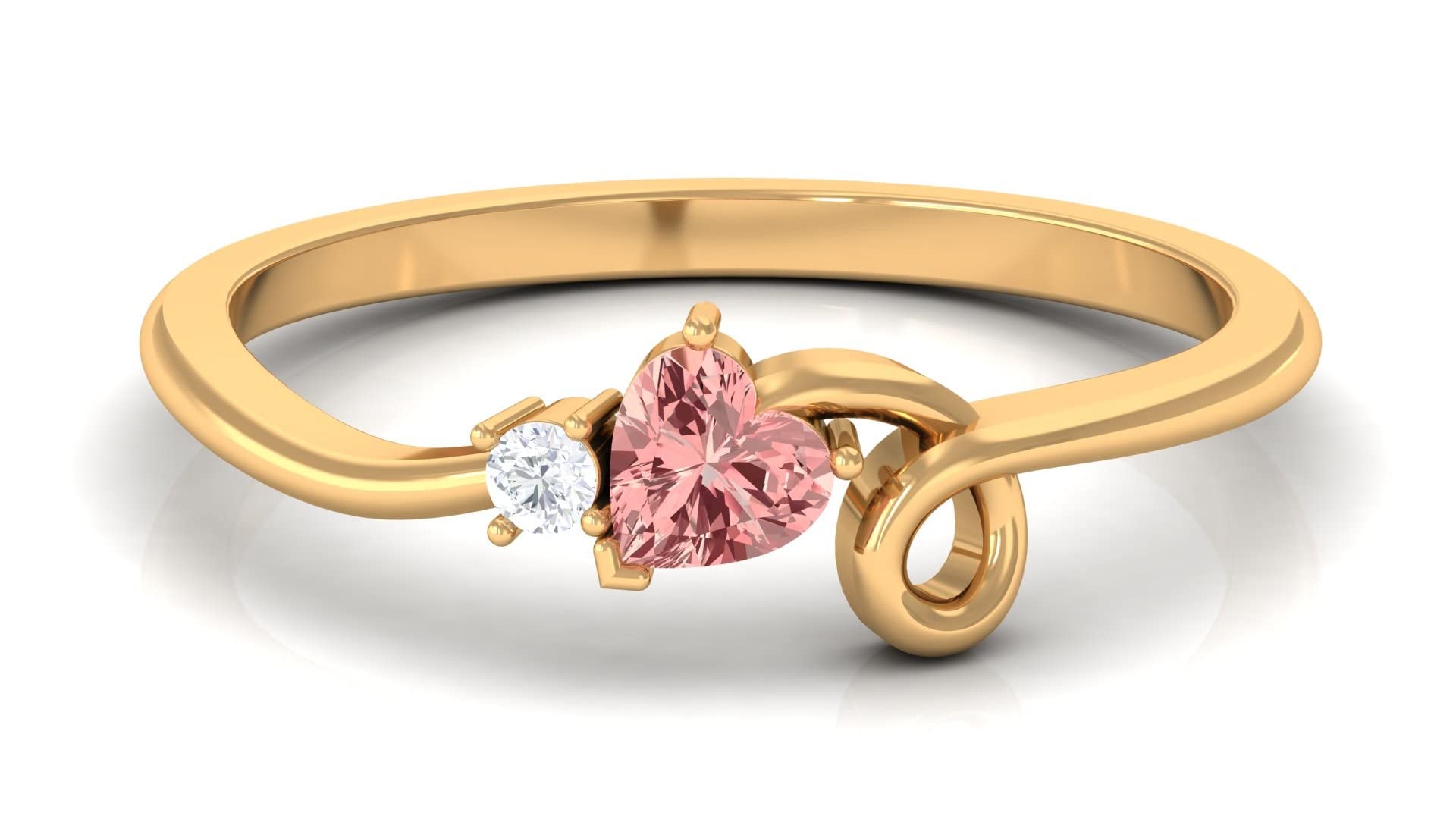 0.25 CT Heart-Shaped Morganite & Diamond Promise Ring for Women - 14K Solid Gold Twisted Band - Peach Pink Engagement, Wedding, Anniversary Jewelry Gift - Perfect for Valentine's Day & Special Occasions
