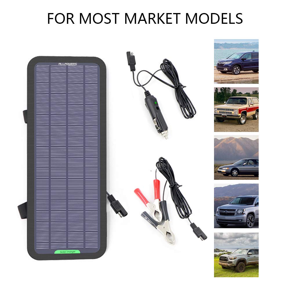 ALLPOWERS 18V 12V 5W Portable Solar Panel Battery Charger - Waterproof Solar Power Maintainer for Car, Boat, RV, Motorcycle, Tractor Batteries - Ideal for Outdoor, Camping & Emergency Power Supply