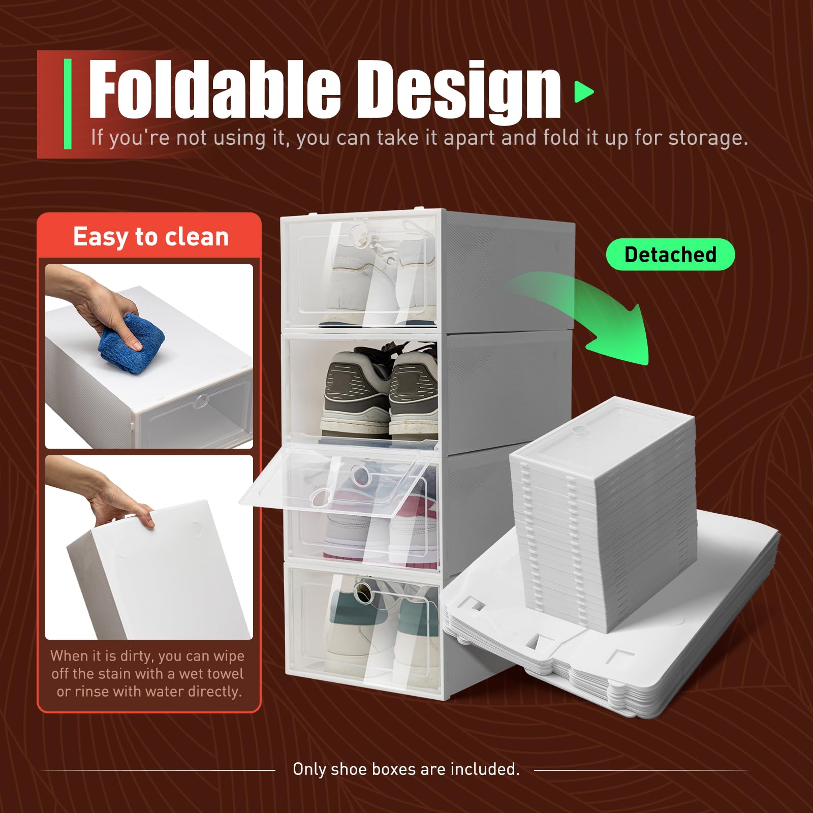 TFCFL 20-Pack Clear Plastic Stackable Shoe Storage Boxes - Organizer Drawers for Closet, Home & Office | Durable & Space-Saving Shoe Rack Solution for Sneakers, Heels & Boots