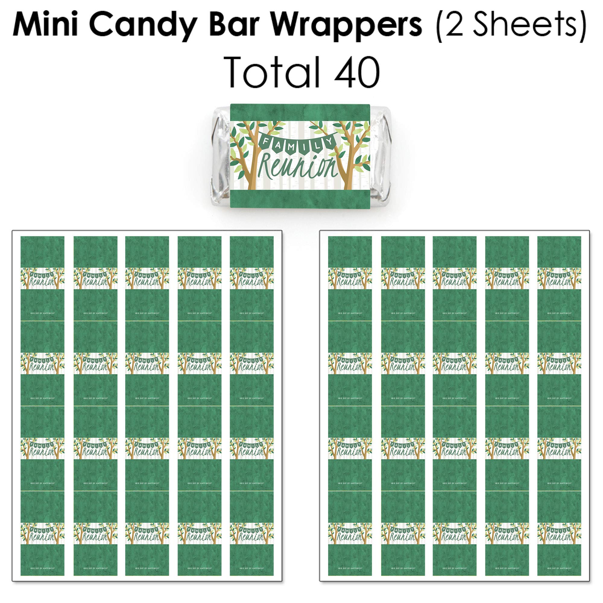 Big Dot of Happiness Family Tree Reunion Candy Wrappers & Stickers Kit - 304pcs Mini Candy Bar Wrappers, Round & Circle Stickers for Family Gathering Party Favors - Perfect for Reunions, Birthday Parties & DIY Crafts