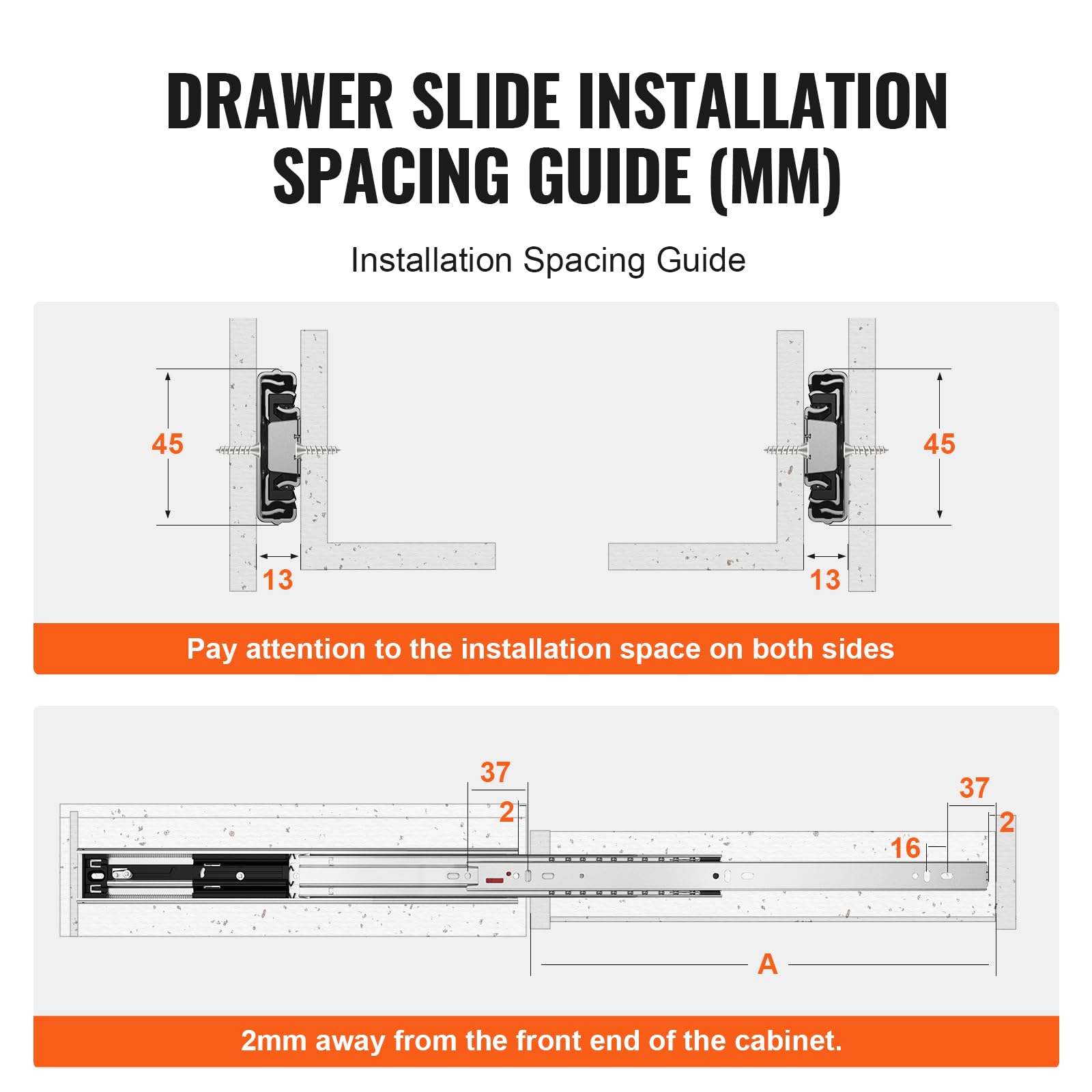 VEVOR 20 Inch Soft-Close Drawer Slides - 10 Pairs Heavy Duty Side Mount Rails, Full Extension Steel Ball Bearing Tracks for Kitchen Cabinets, Noiseless Glides with 100 Lbs Load Capacity - Perfect for Kitchen Remodeling, Office Furniture & Storage Organization