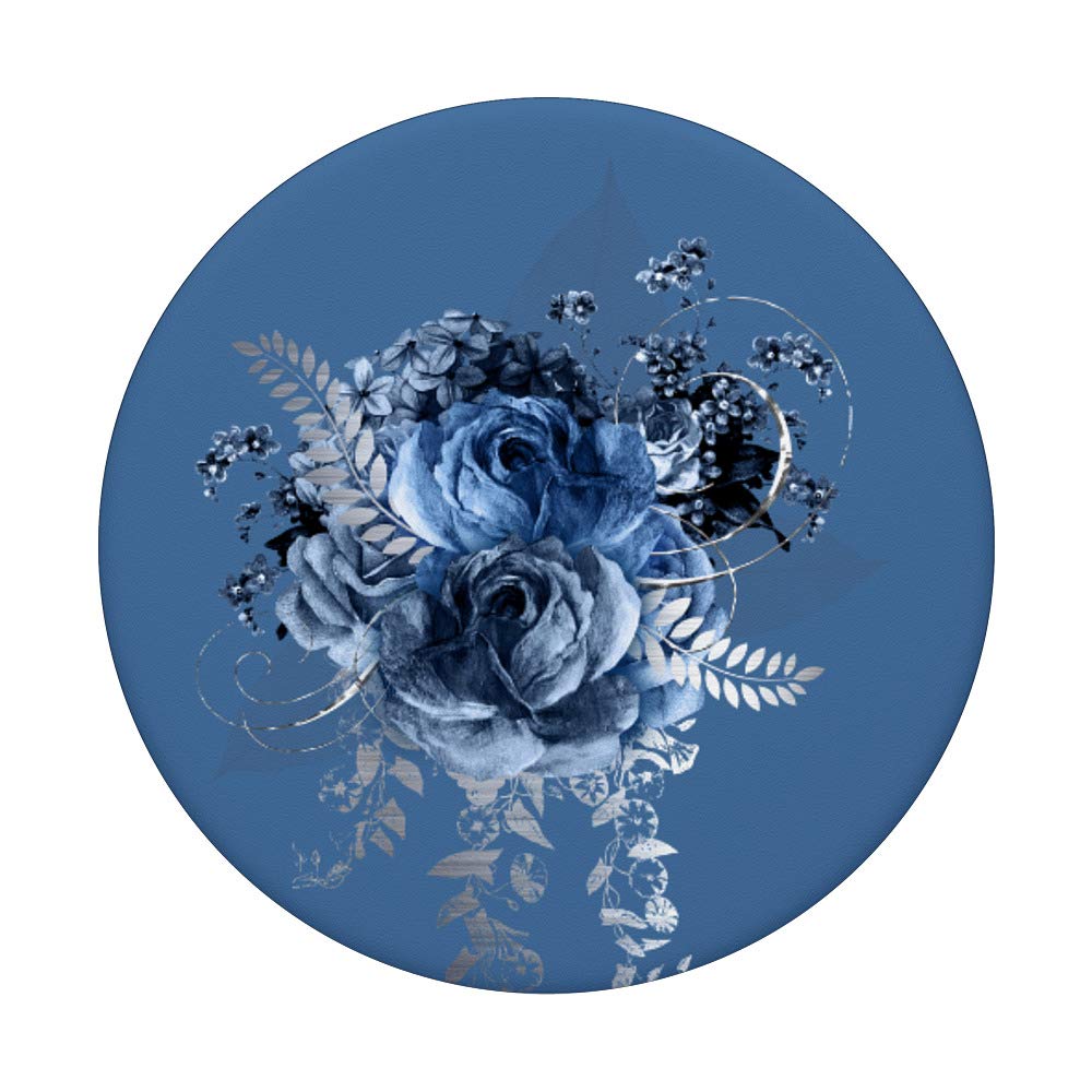 Boho Style Floral Blue Roses Phone Stand - Elegant Blue Rose Design for Desk & Home Decor - Perfect for Office, Bedroom, and Gift Giving