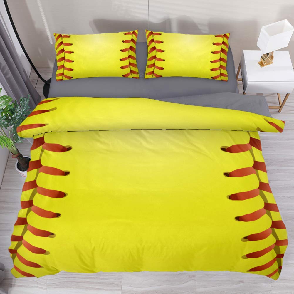 EVANLinism Softball Themed Duvet Cover Set for Kids & Teens - 3 Piece Full Size Bedding Set with 2 Pillow Shams (No Comforter) | Baseball Lover's Room Decor for Boys & Girls Bedrooms