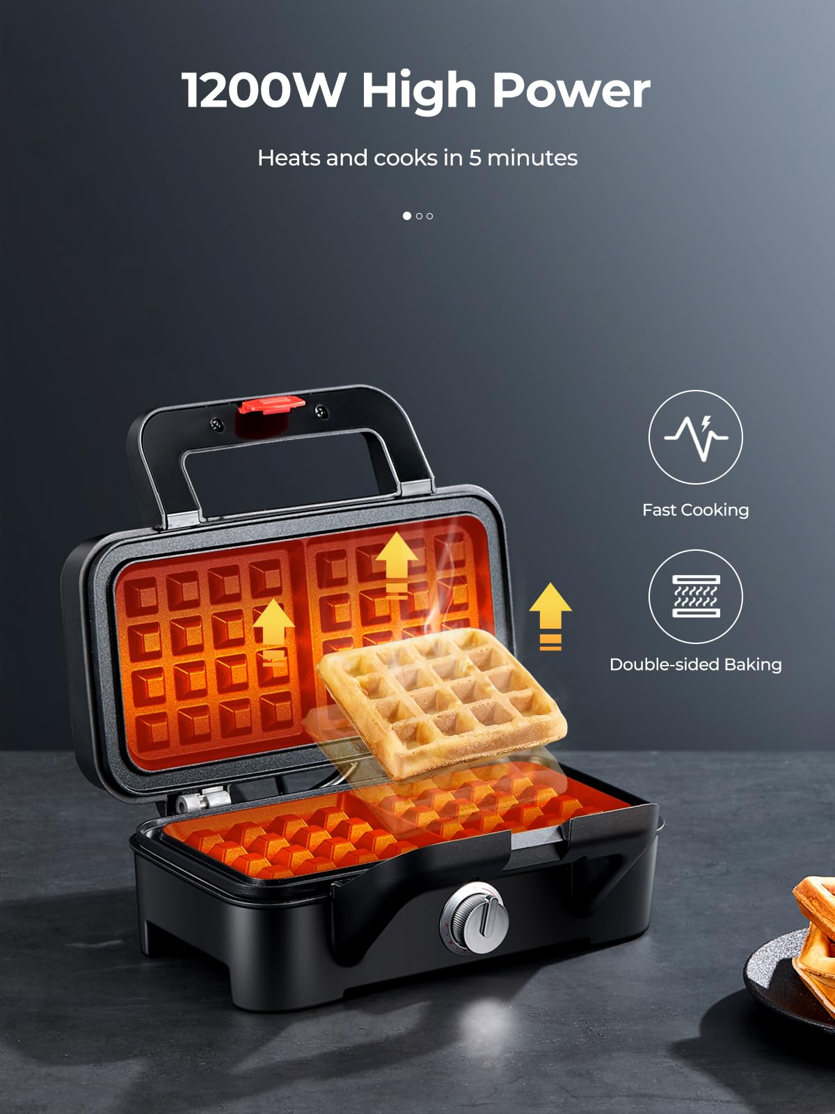 3-in-1 Sandwich Maker & Waffle Iron with Removable Plates - Panini Press, 5-Temperature Settings, Non-Stick Coating, Cool-Touch Handle & Anti-Skid Feet - Perfect for Breakfast, Brunch & Quick Meals (1200W)