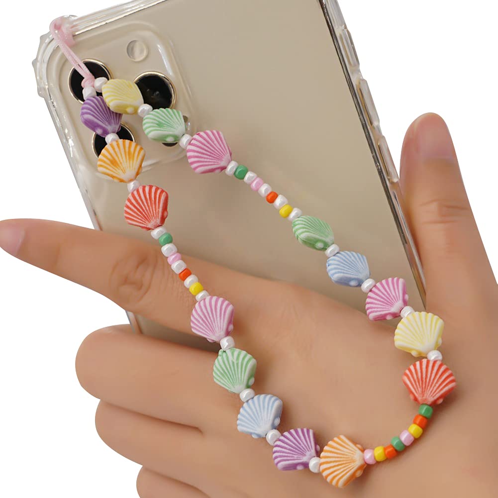 Kawaii Smiley Face Star Beaded Phone Charm Strap - Rainbow Acrylic Polymer Clay Pearl Phone Chain & Keychain for Women & Girls - Perfect for Phone Decorations, Lanyard, Wrist Strap & Gift Giving