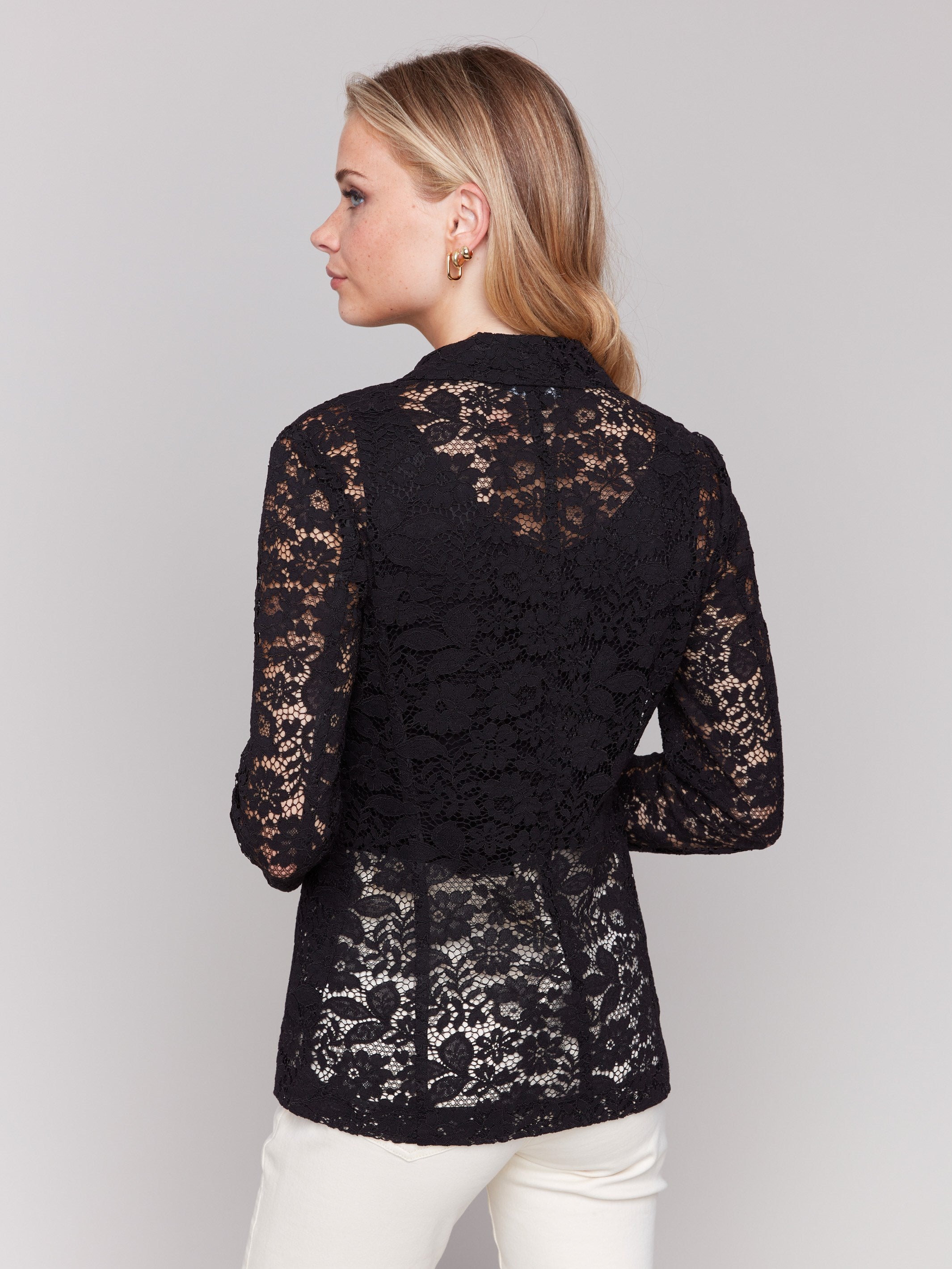 Elegant Black Lace Blazer for Women - Formal Office Wear & Evening Party Outfits