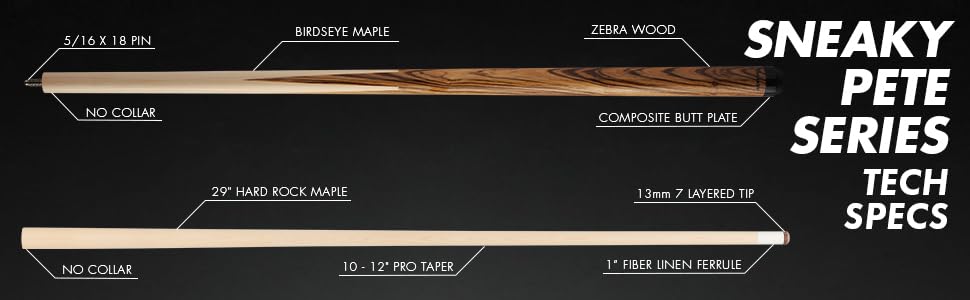 Action ACT39 20.0 Sneaky Pete Billiards Pool Cue Stick - Premium Zebrawood - 20oz - Perfect for Professional and Casual Play