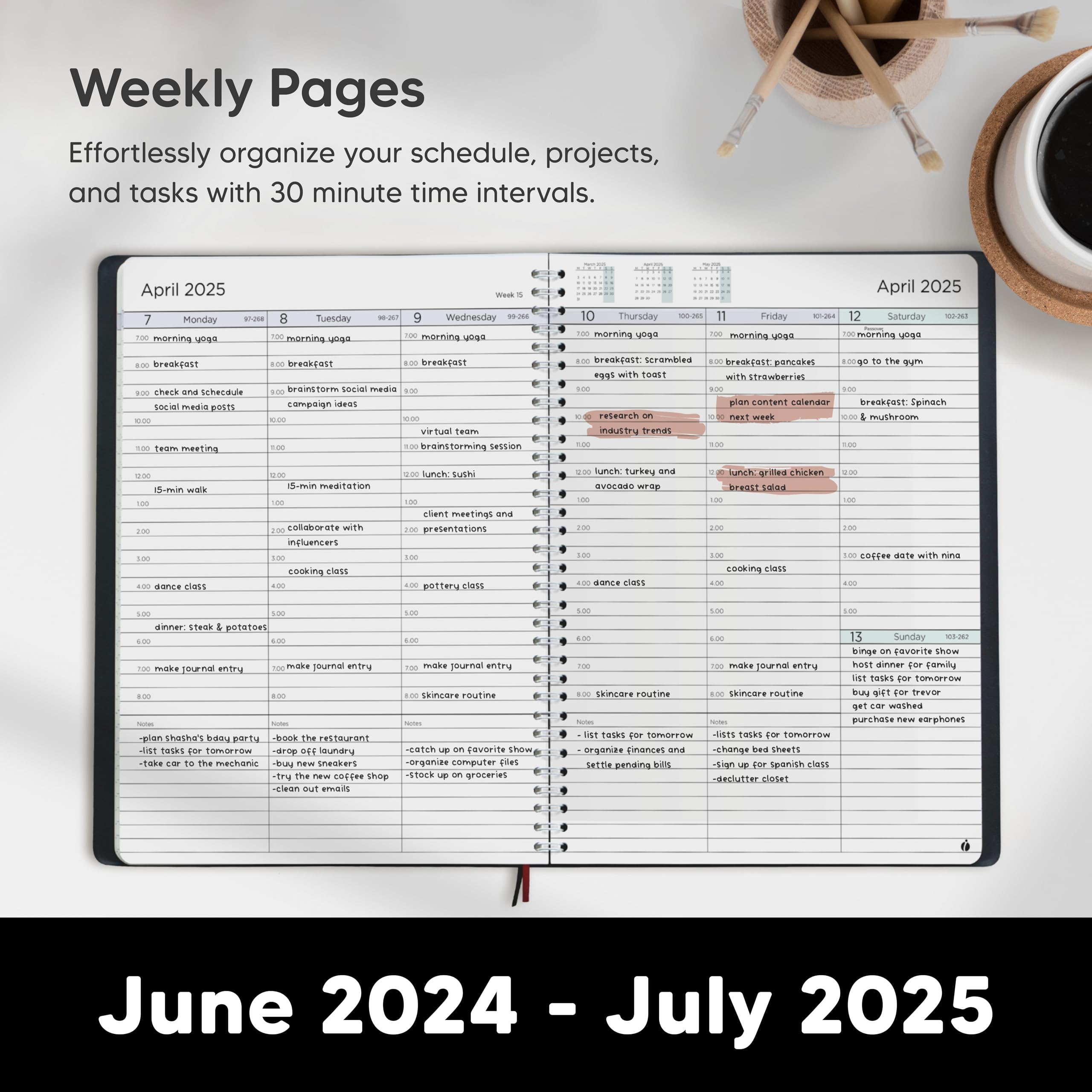 2024-2025 Academic Planner - Weekly & Monthly Hourly Appointment Book with Flexible Cover & Twin-Wire Binding - 8.5
