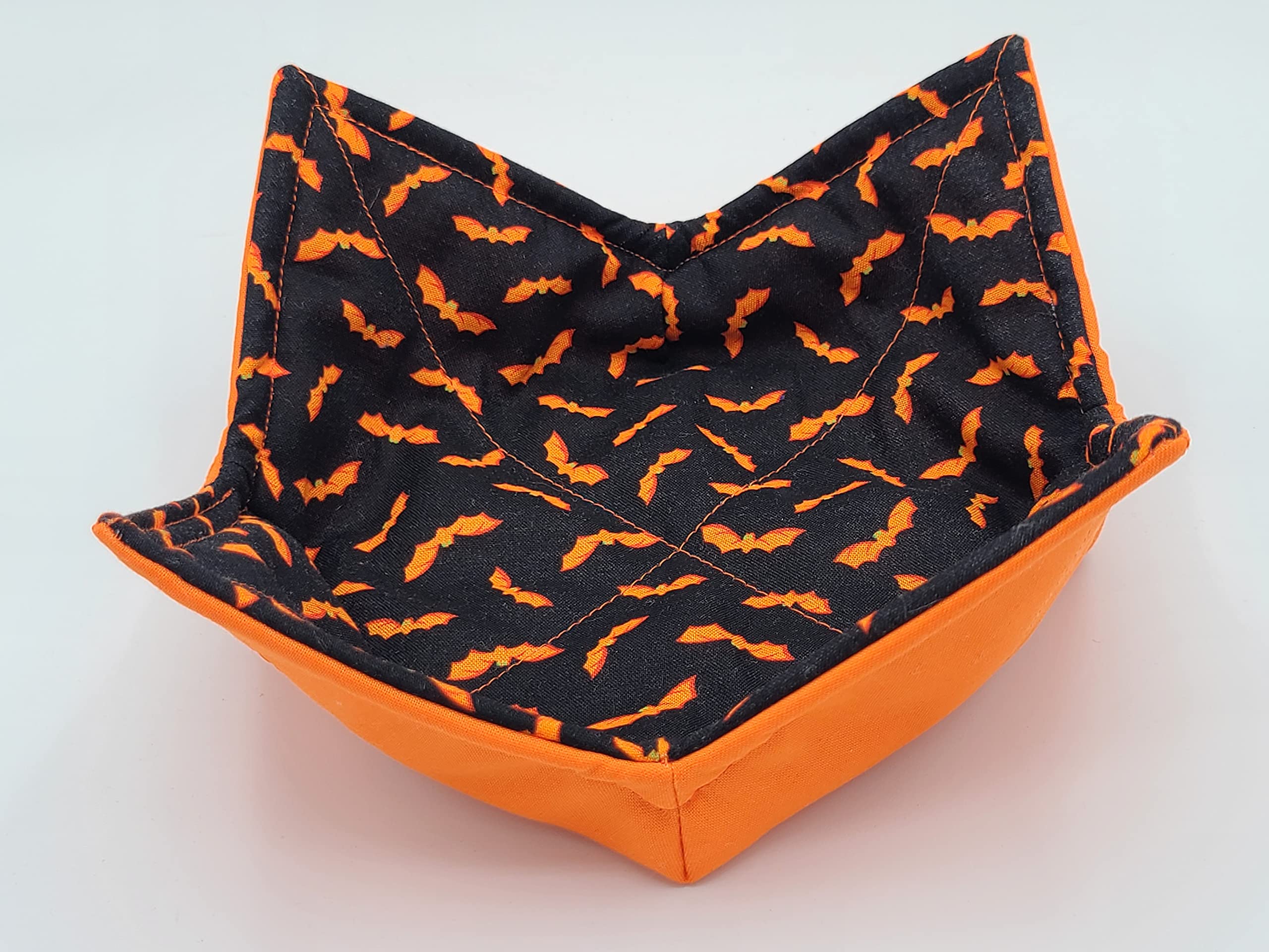 Orange Bats Microwave Cozy - Halloween Bowl Buddy with Reversible Design | Spooky Microwaveable Soup Holder & Potholder | Perfect for Halloween Parties, Soup Warming, and Kitchen Decor