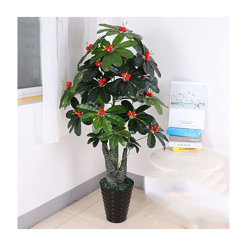 FMOGE 5ft Artificial Potted Tree - Large Green Fake Plastic Plant with Black Pot & Grass, Realistic Simulation Tree for Home Office Decor, Indoor Greenery (Color: M-3) | Perfect for Living Room, Bedroom, or Office Decoration