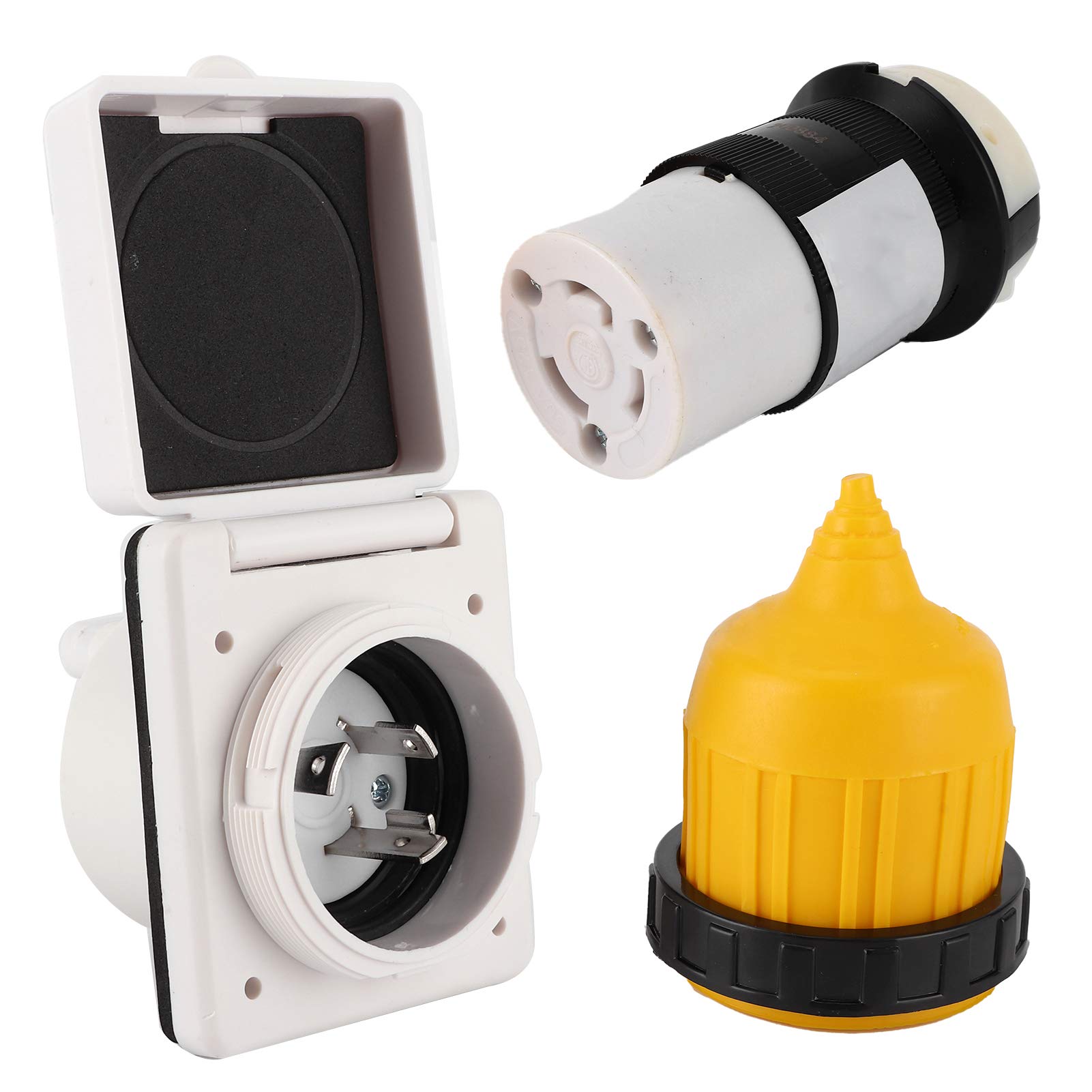 Aramox 30 AMP RV Power Inlet Kit - 3-Piece Marine Grade Electrical Connector Set with Locking US Plug & Weatherproof Cover - Perfect for RV, Boat & Outdoor Power Supply