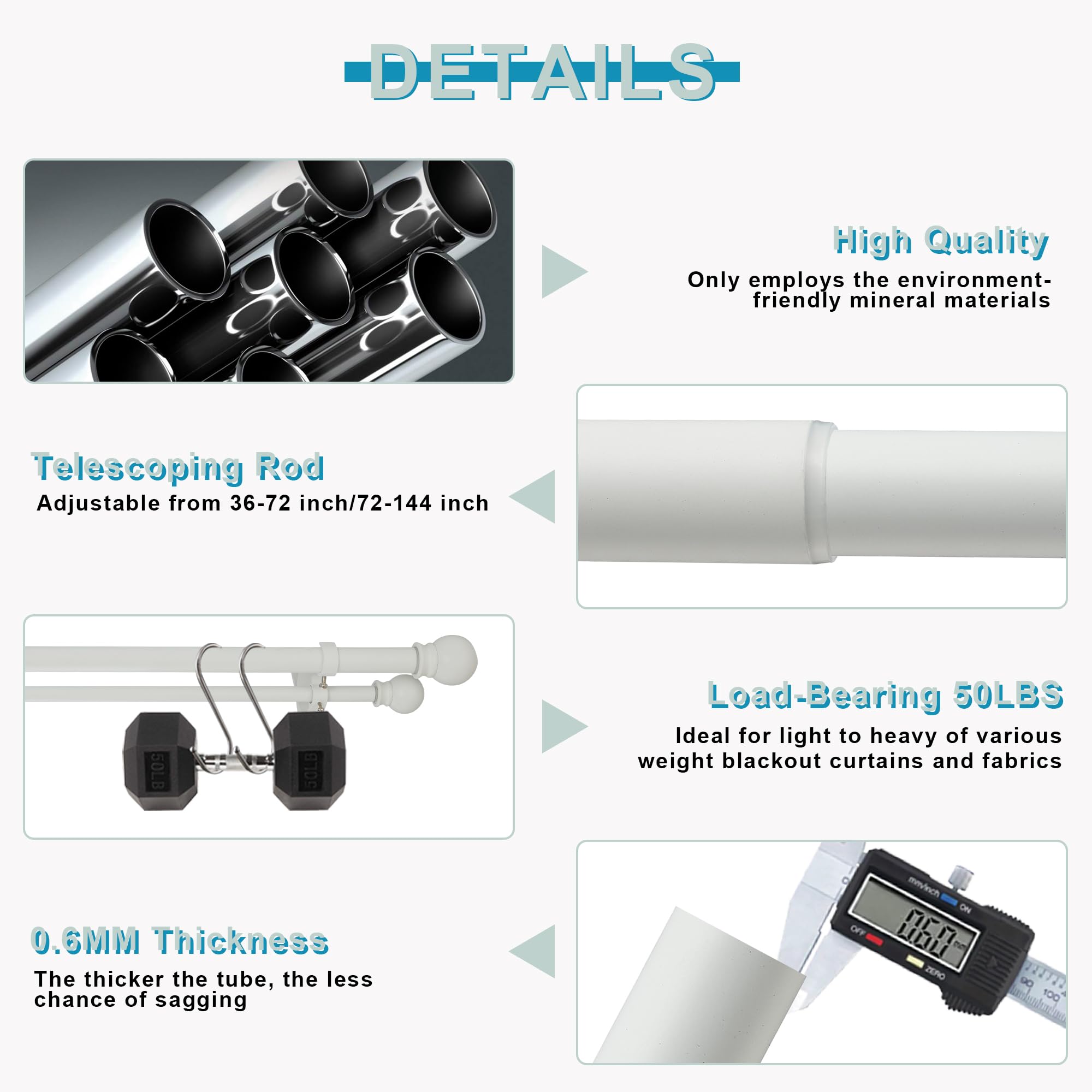 Matte White Double Curtain Rods 72-144 Inch Adjustable - 1’’ Front & 5/8’’ Back Drapery Rod with Small Round Ball Finials & Aluminum Brackets - Dual Window Rod for Sheer & Blackout Curtains - Perfect for Living Room, Bedroom & Bay Windows