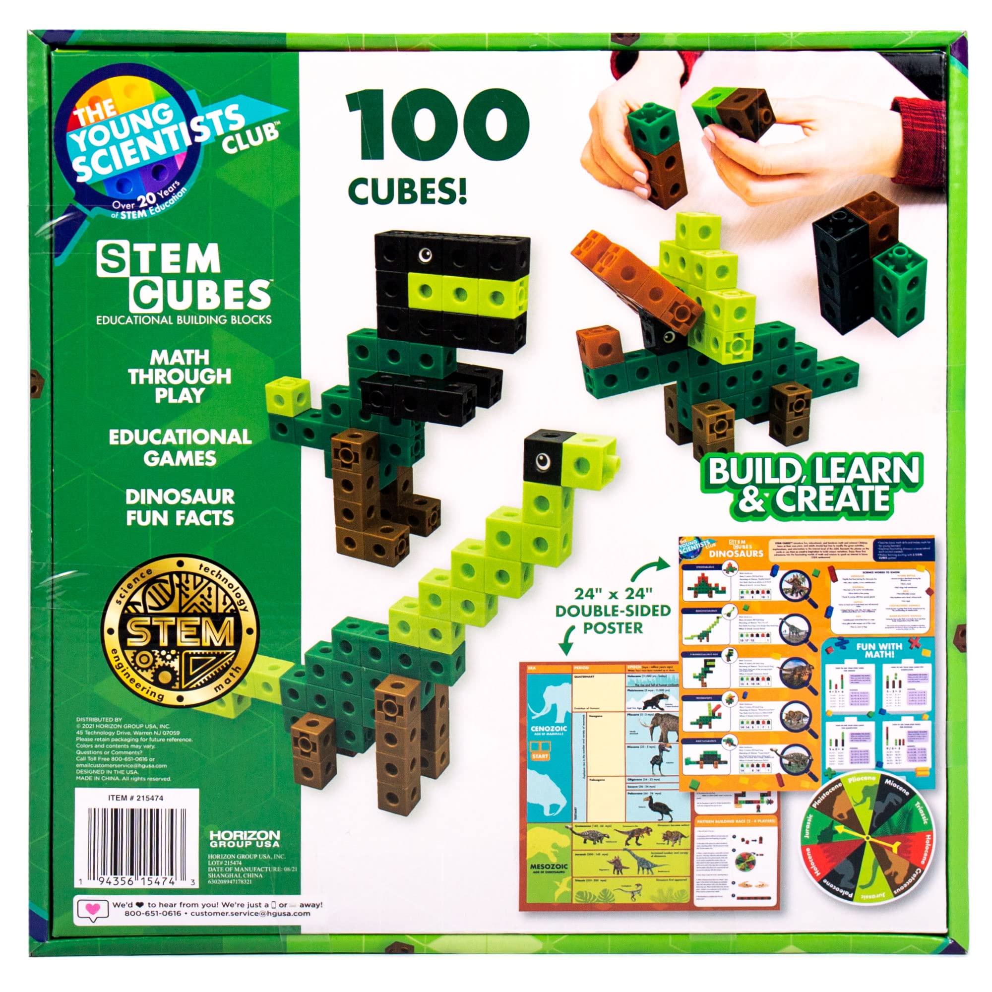 The Young Scientists Club Dinosaur STEM Cubes - 100+ Math Counting Blocks for Kids Ages 4-8 | 2-in-1 Educational Building & Learning Toys | Creative STEM Activities for Preschool & Kindergarten Classrooms | Perfect for Homeschool Math Games & Hands-on Learning