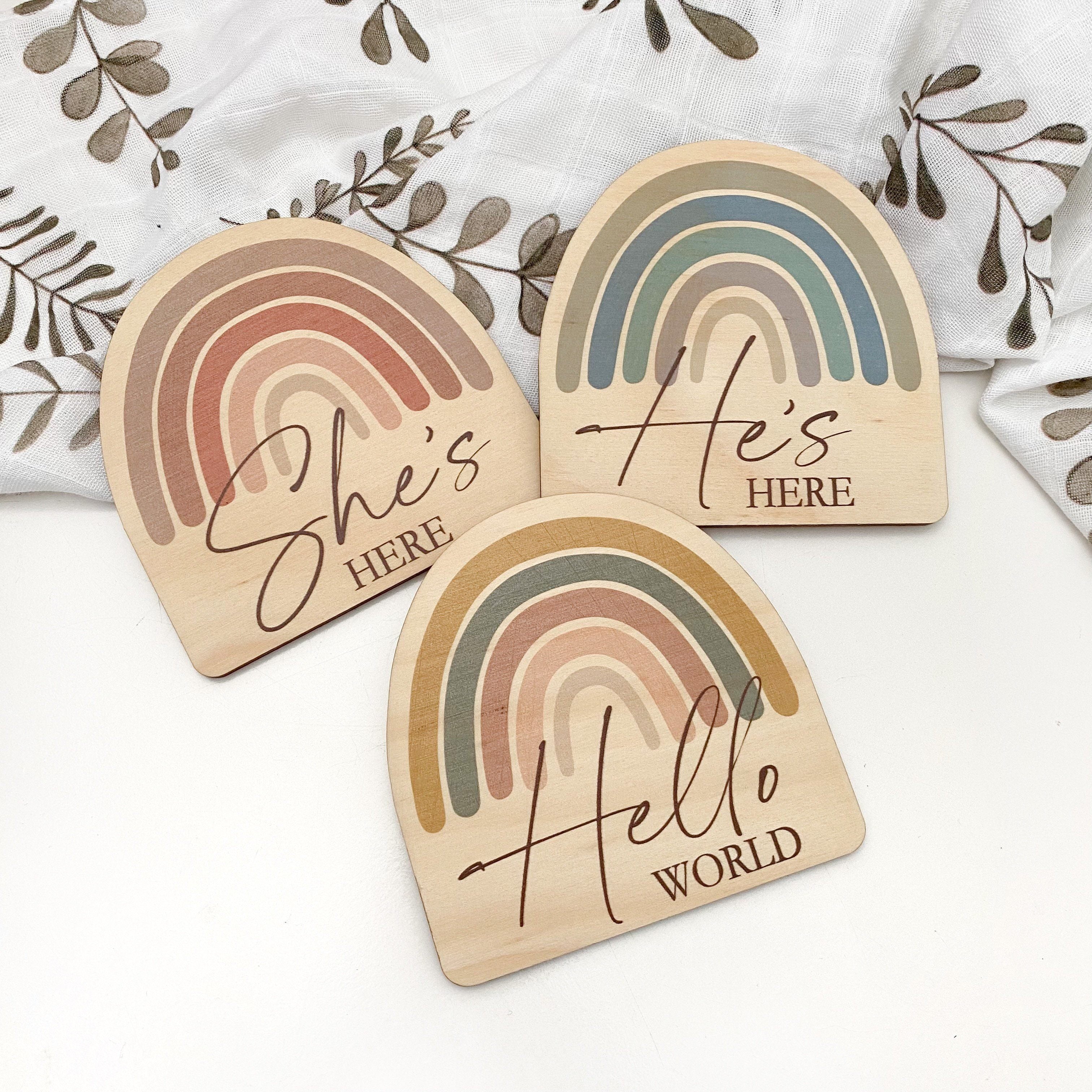 Personalized Timber Baby Announcement Milestone Plaques - Rainbow Series for Newborn Photo Props, Nursery Decor & Gender Reveal Gifts