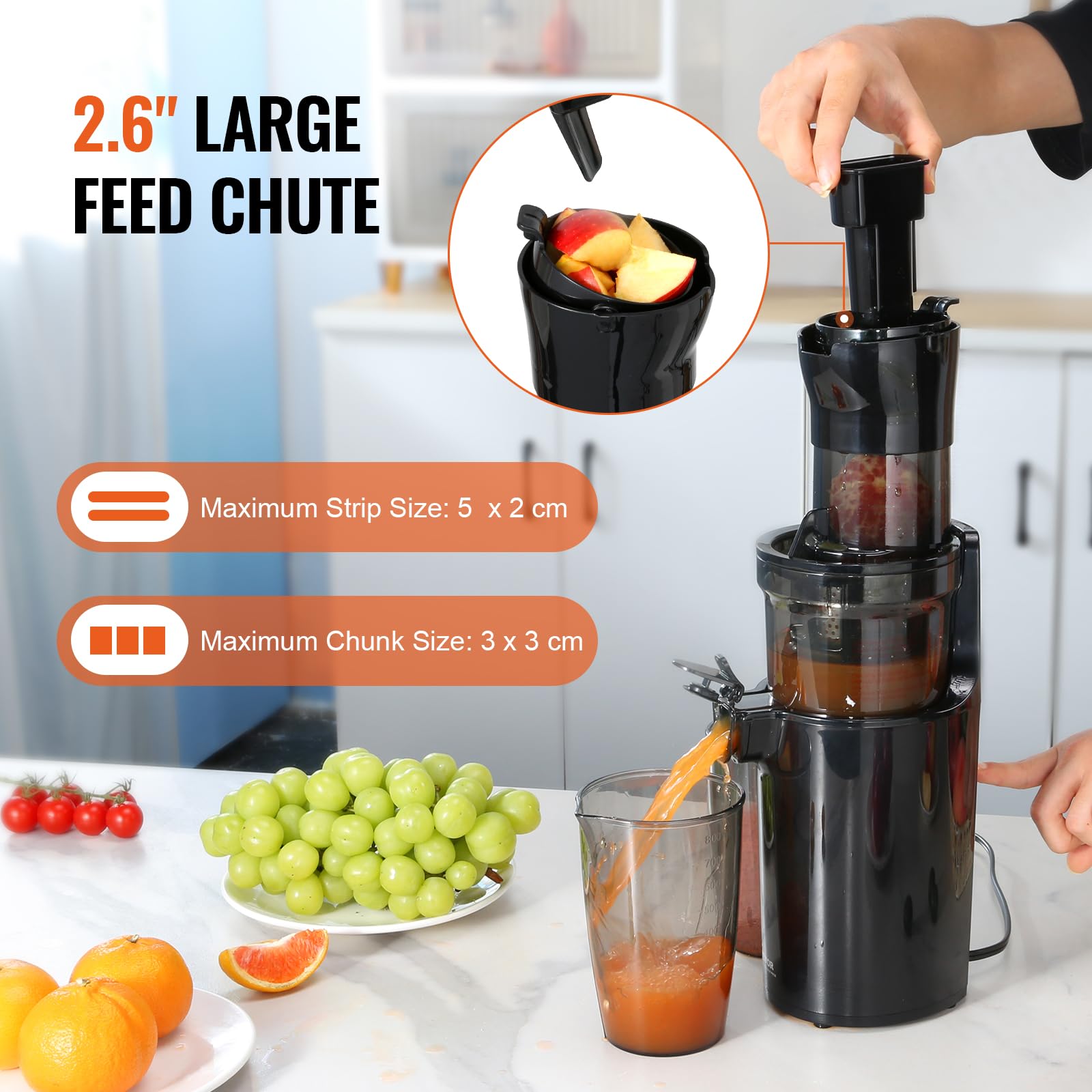 VEVOR Slow Masticating Juicer - Cold Press Juicer Machine with High Juice Yield, Easy to Clean with Brush - Perfect for Fruits, Vegetables, Wheatgrass & Healthy Juicing at Home, Gym or Office