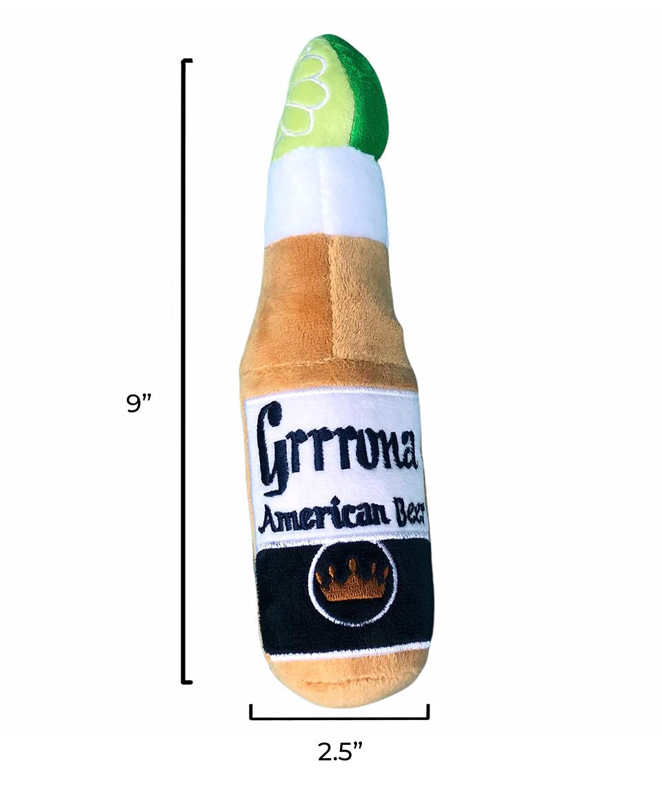 Soft Plush Beer Bottle Dog Toy - Fun Chew Toy for Small & Large Dogs, Perfect Birthday Gift & Holiday Party Favor (Grrrona) - Great for Playtime, Training Rewards & Puppy Teething Relief