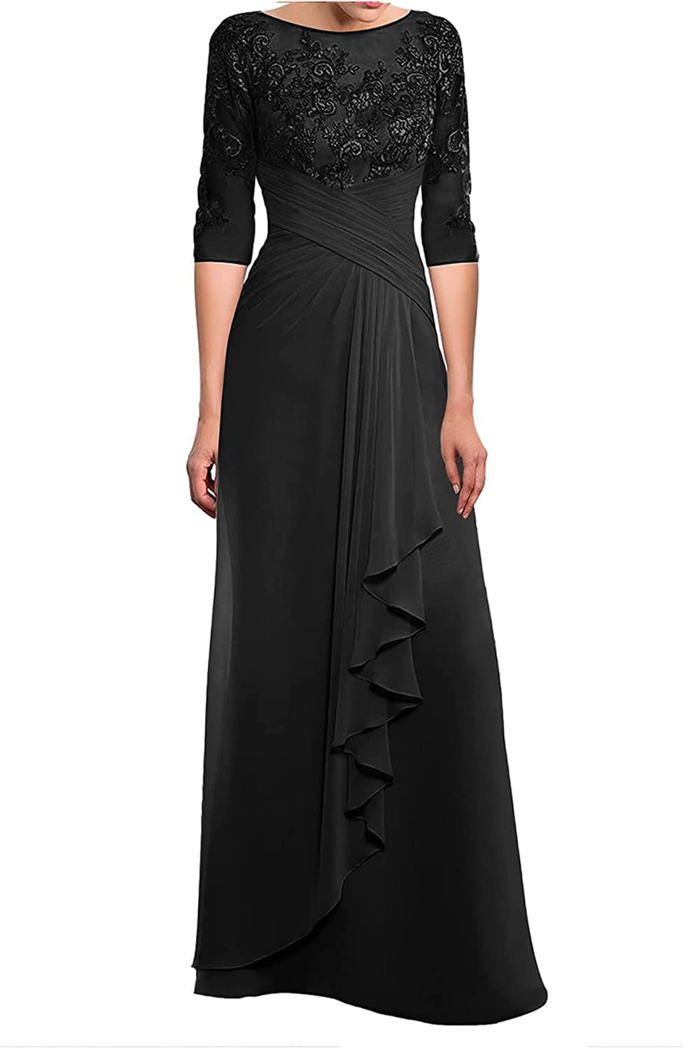 Elegant Women's Lace Long Sleeve Mother of The Bride Dress - Formal Wedding Evening Gown for Special Occasions & Black Tie Events