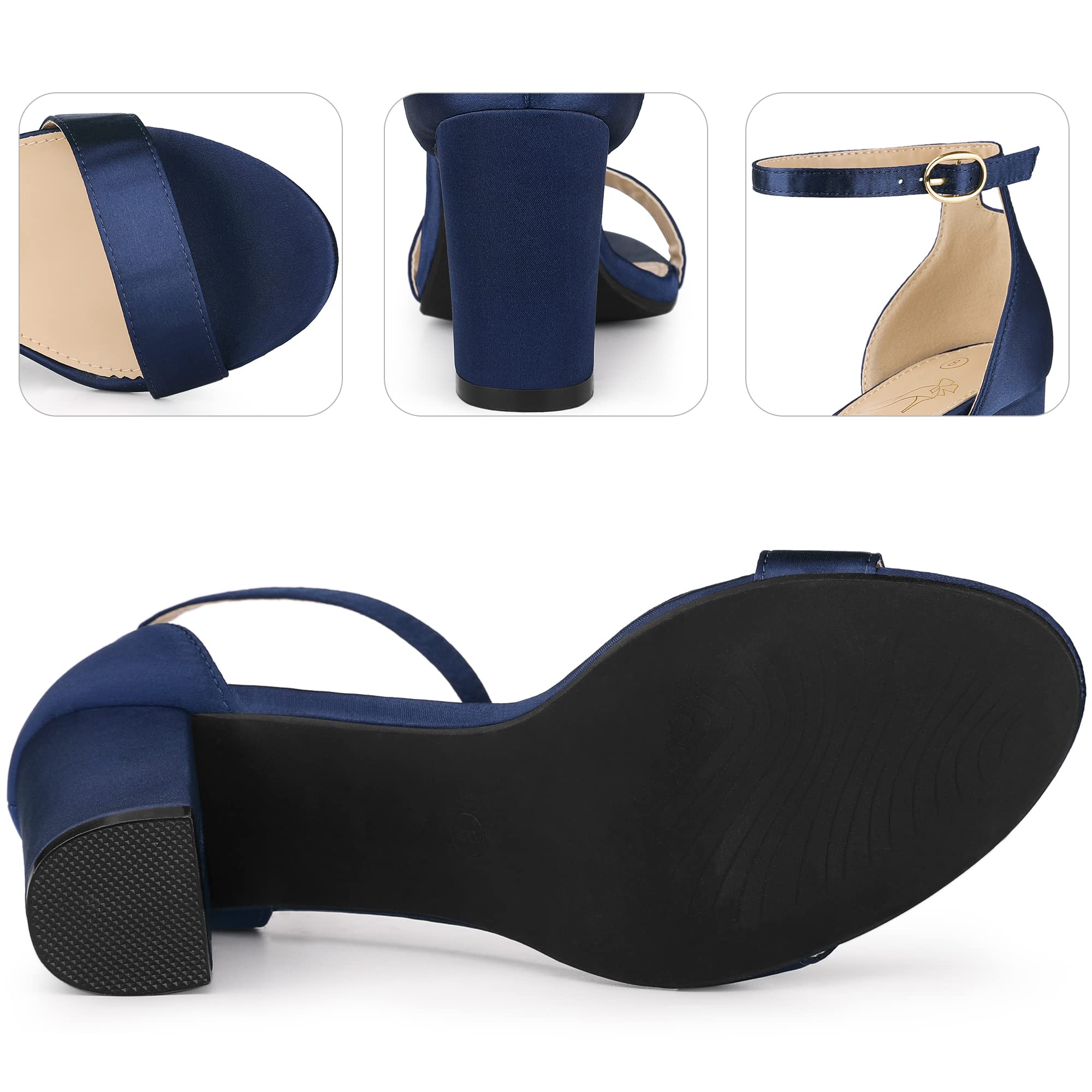 Perphy Women's Open Toe High Heel Sandals with Ankle Strap - Satin Block Heels for Weddings, Parties & Special Occasions