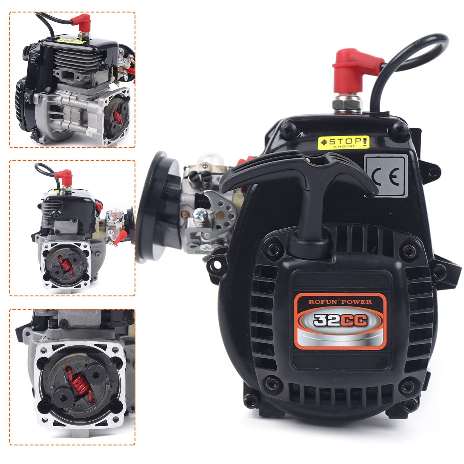 32CC 2-Stroke Gas Engine - 4 Bolt Air-Cooled Motor (20,000 RPM) for 1/5 HPI 5B 5SC RC Cars & Go Karts - High Performance Replacement Engine for Off-Road Racing and DIY Projects
