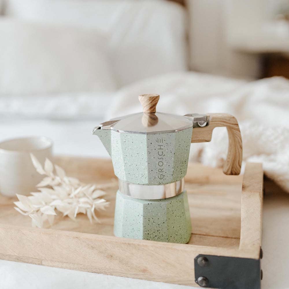 GROSCHE Milano Moka Pot - 6 Cup Stovetop Espresso Maker & Coffee Percolator in Mint Green | Perfect for Home Brewing, Camping & Italian-Style Coffee